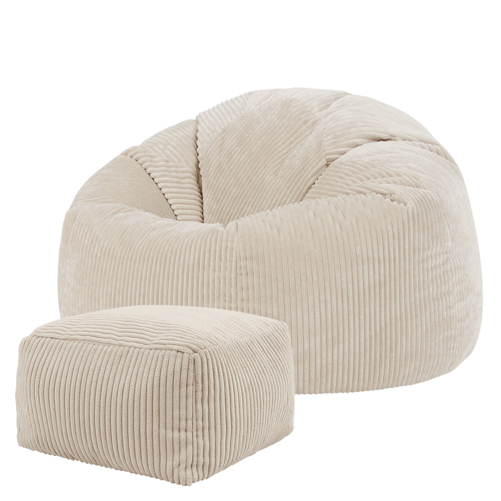 icon Sitzsack Erwachsene aus Cord „Kingston“ mit Hocker (Spar-Set, 1 x Sitzsack, 1 x Fußhocker), 85x50cm, Made in Germany, für Erwachsene & Kinder