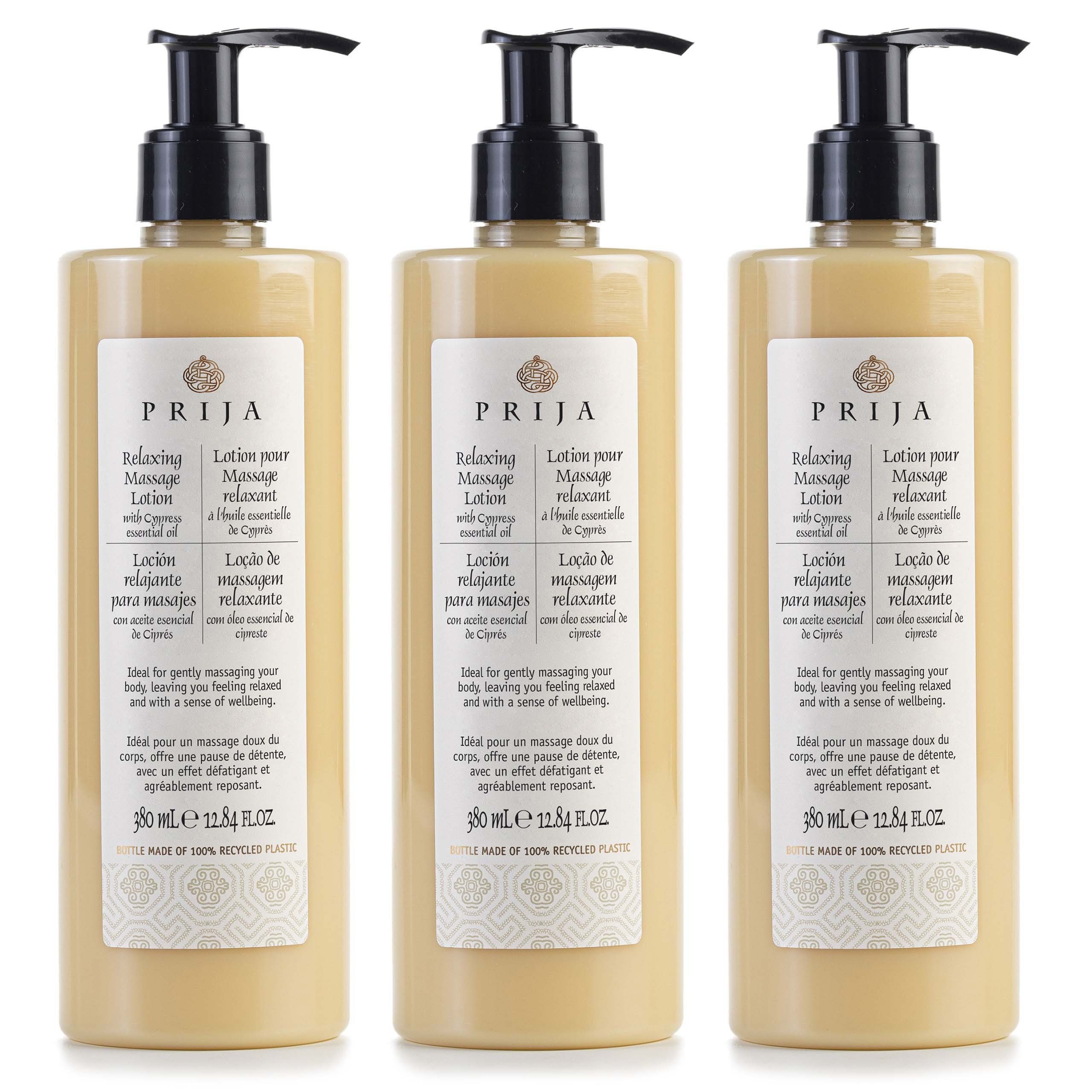PRIJA Bodylotion PRIJA Massagebalsam mit nährendem Zypressenöl VEGAN 380 ml, 3-tlg.