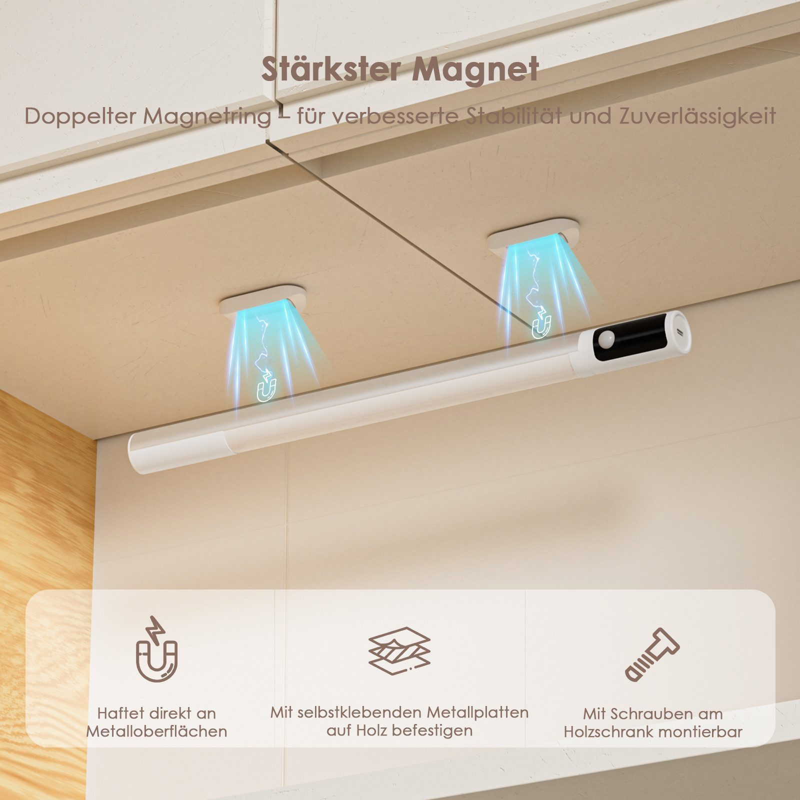 Quntis LED Unterbauleuchte LED Schrankleuchte 38/40 cm Unterschrankleuchte, Küchenunterbauleuchte, 2000 mAh Akku, 3 Farbtemperaturen, LED festintegriert, LED Leiste, Neutralweiß, Kaltweiß, Warmweiß, Schrankbeleuchtung, Unterbauleuchte, Unterbaulampe, Nachtlicht