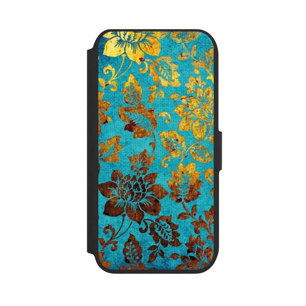 NIVOCASE Handyhülle Vintage Ornamente Blumen Blue Vintage, Apple iPhone 7 Klapphülle Handyhülle aus Kunst Leder NIVOflip schwarz