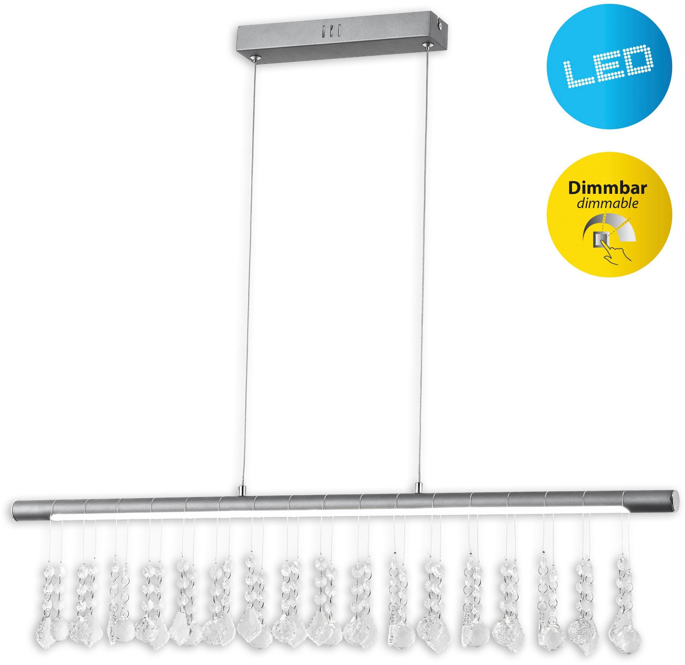 näve LED Pendelleuchte LED fest Hängeleuchte, dimmbar, integriert, warmweiß, Warmweiß, Dimmfunktion, 100cm, Nobilis, satin-nickel L