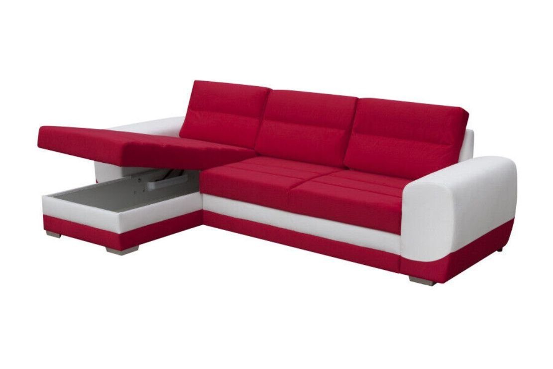 JVmoebel Ecksofa, Sofa Schlafsofa Designer Sofa mit Bettfunktion + Bettkasten Rot/Weiß