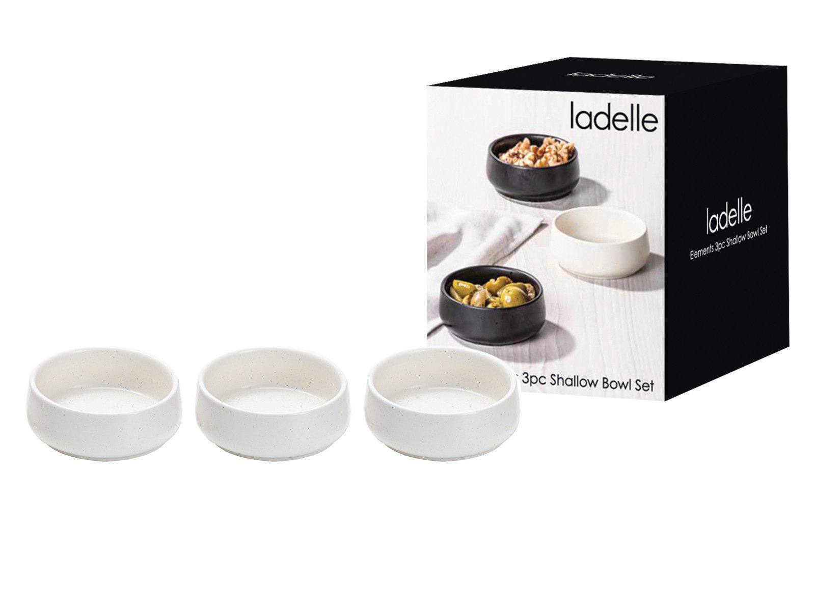 Ladelle Servierschüssel ELEMENTS Schalenset flach weiß Set3, Steinzeug, (Schüsseln & Schalen), Elements White Shallow 3pk Bowl Set 9.4x9.4x3.5cm