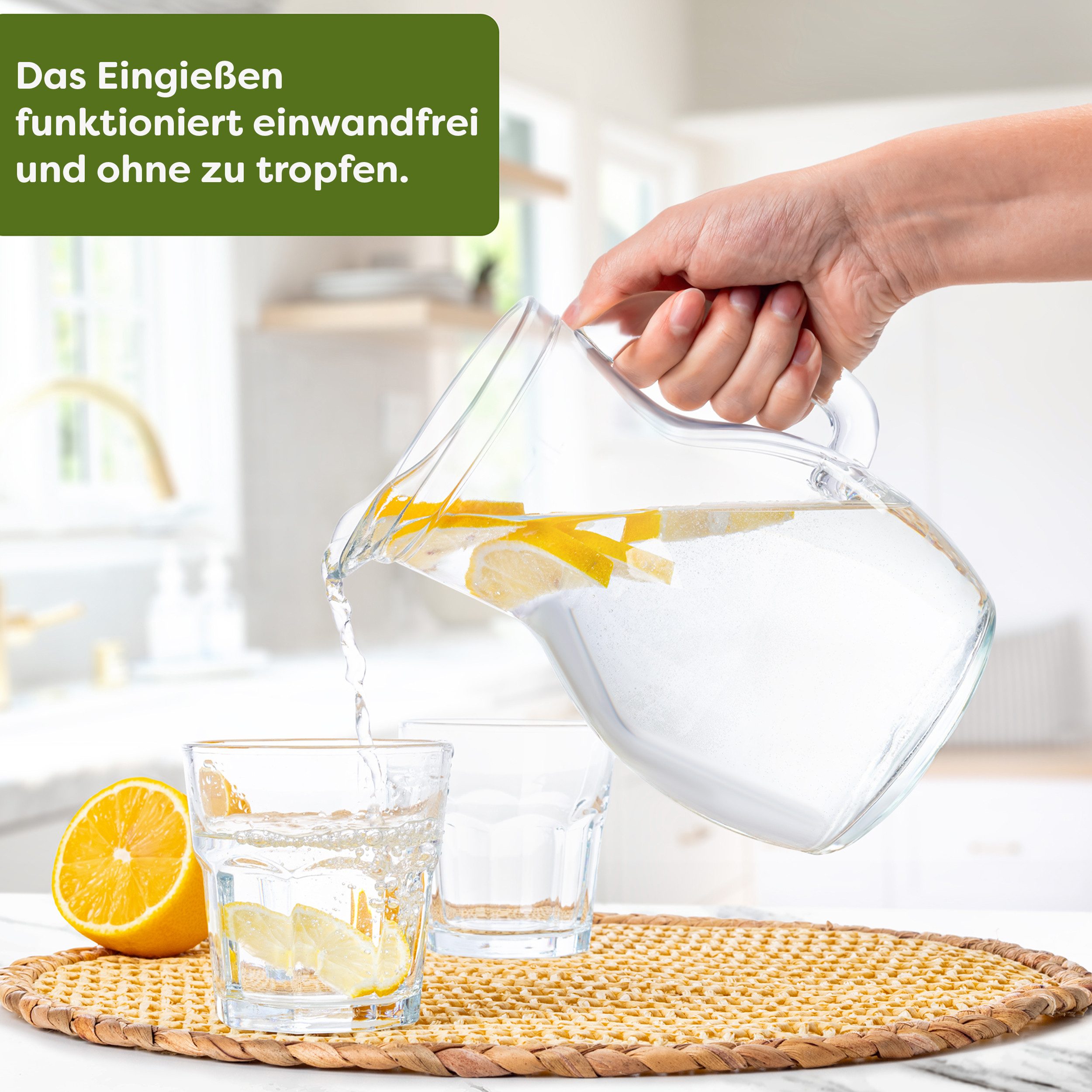 KONZEPT Wasserkrug Glaskrug Transparent Ergonomischer Griff, (1-tlg), Volumen: 1L, 500 ml, 250 ml. Set 1/2/3 Stk. – Bild 4 von 5