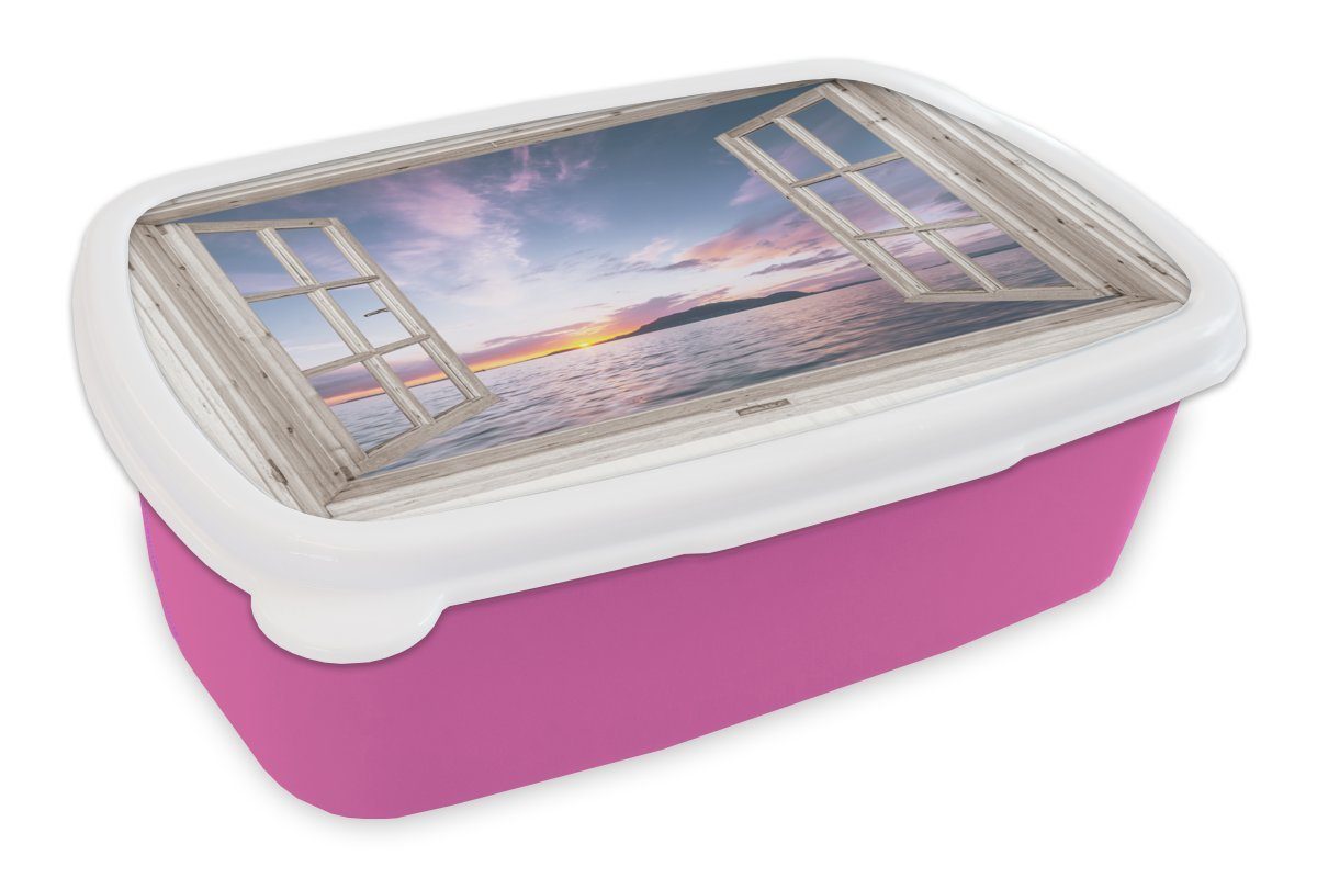 Erwachsene, Insel, Brotdose MuchoWow Snackbox, Brotbox - Mädchen, für Lunchbox Aussicht - rosa Meer Kunststoff Kinder, Kunststoff, (2-tlg),