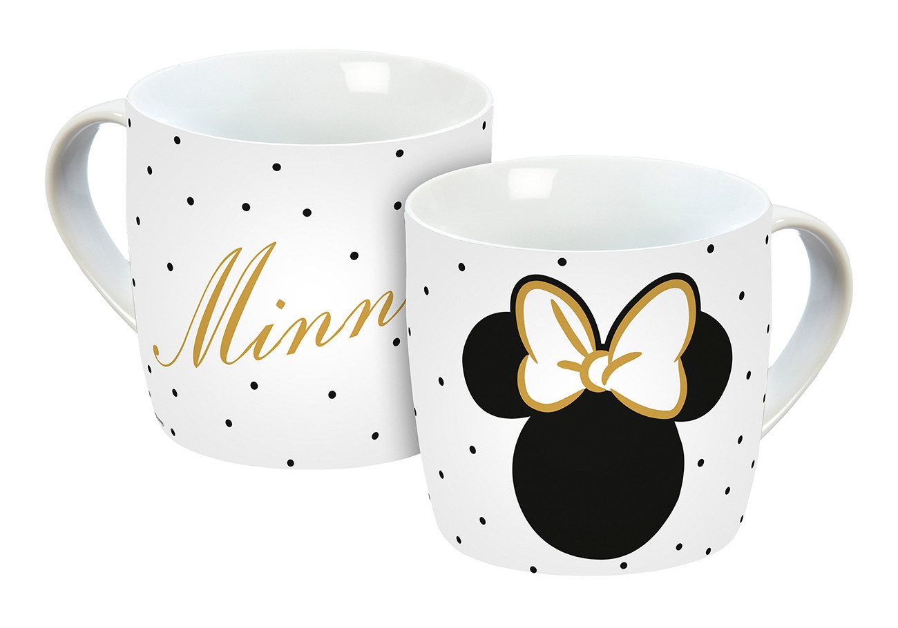 Geda Labels GmbH Tasse Minnie Kopf mit Schleife Fakegold 300ml, 1-tlg., Porzellan, Weiß, 300 ml, spülmaschinengeeignet