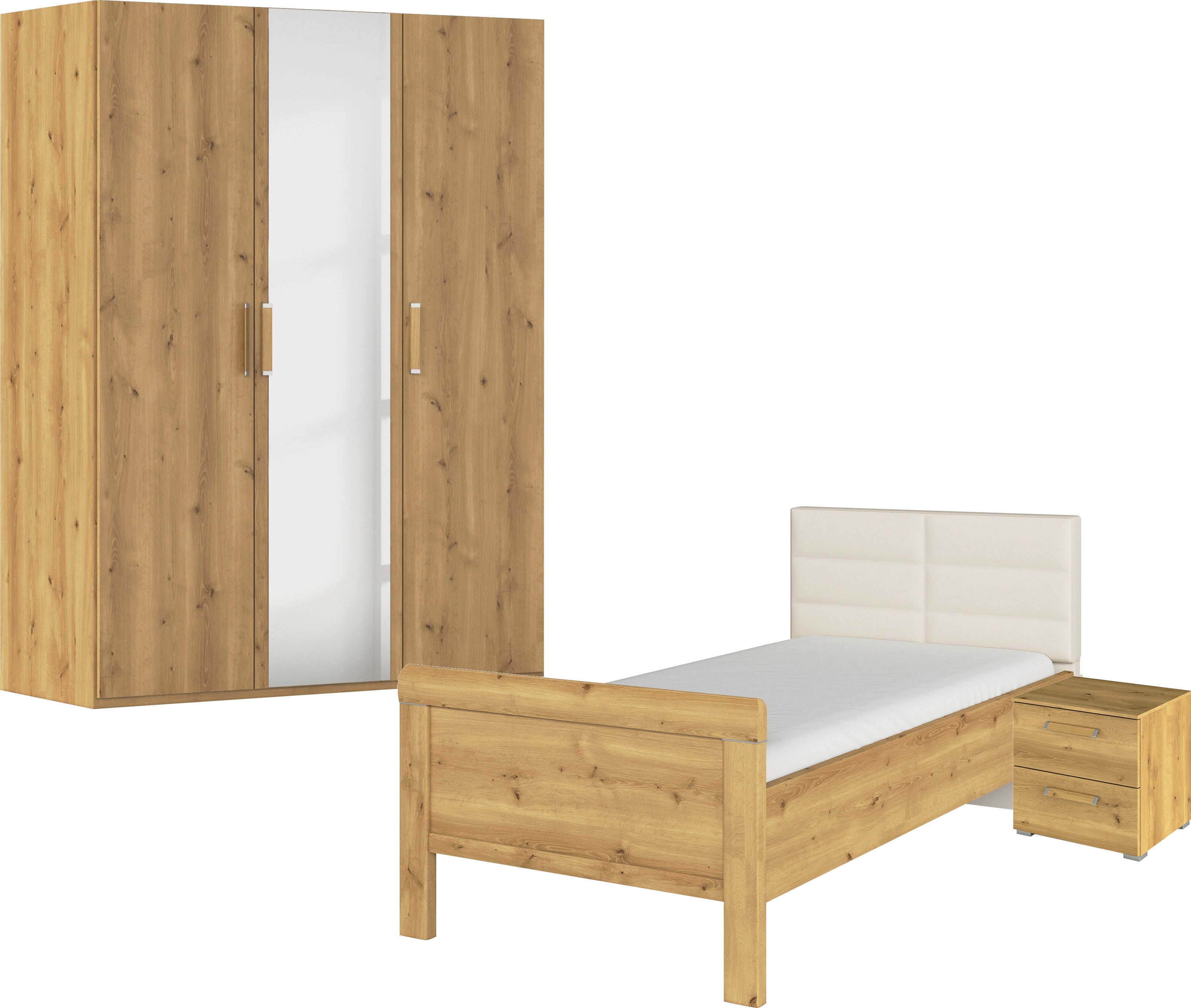 rauch Schlafzimmer-Set Komplettschlafzimmer Schlafzimmer EVELYN, (Set, 3-tlg., inkl. SOFT-CLOSE-FUNKTION), Schrank und Bett in 2 Breiten, Nachttisch 2 Schubladen MADE IN GERMANY