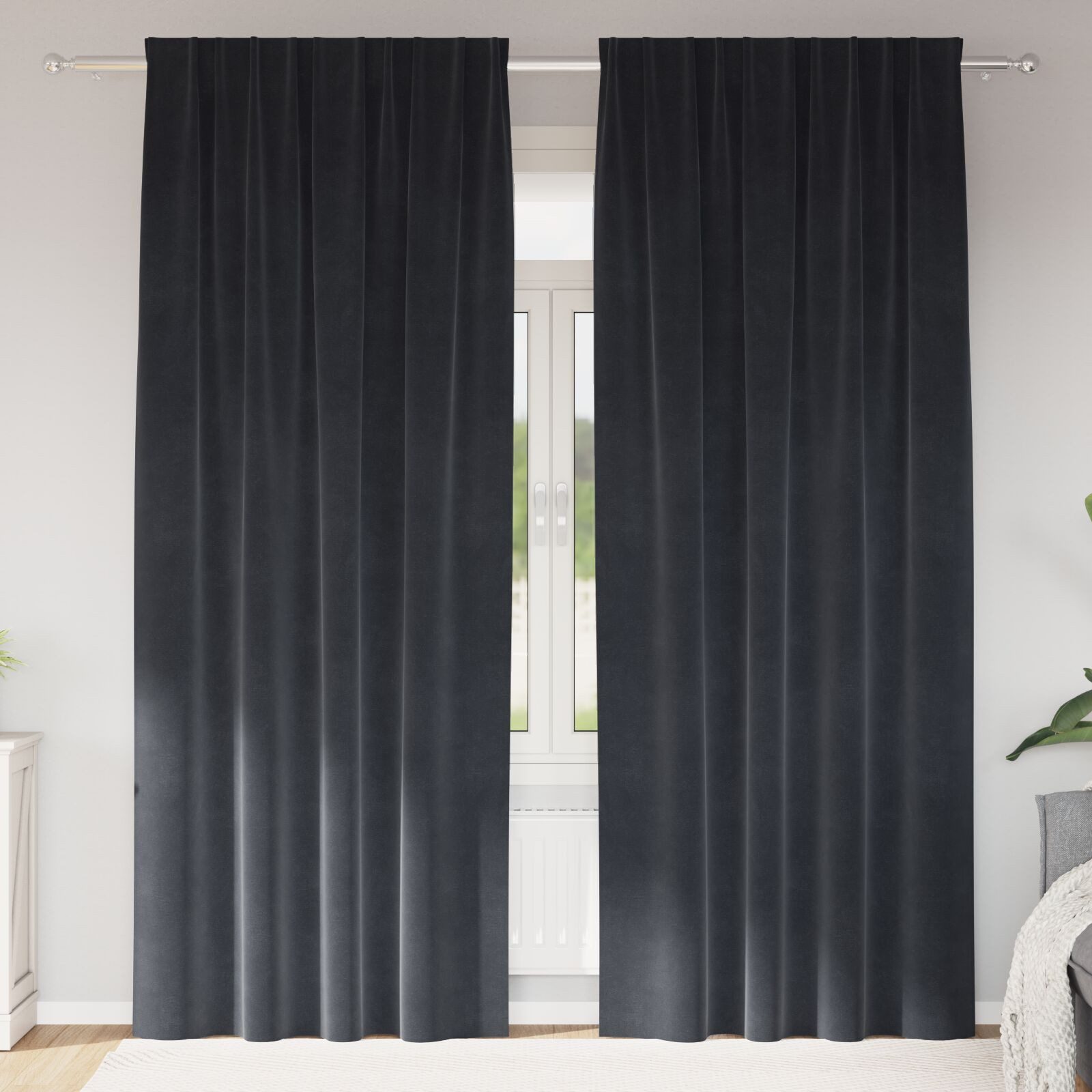 vidaXL Gardine 140 x 245 cm Gardine Verdunkelungsvorhänge Dunkelgrau Samt 1415x2465 c