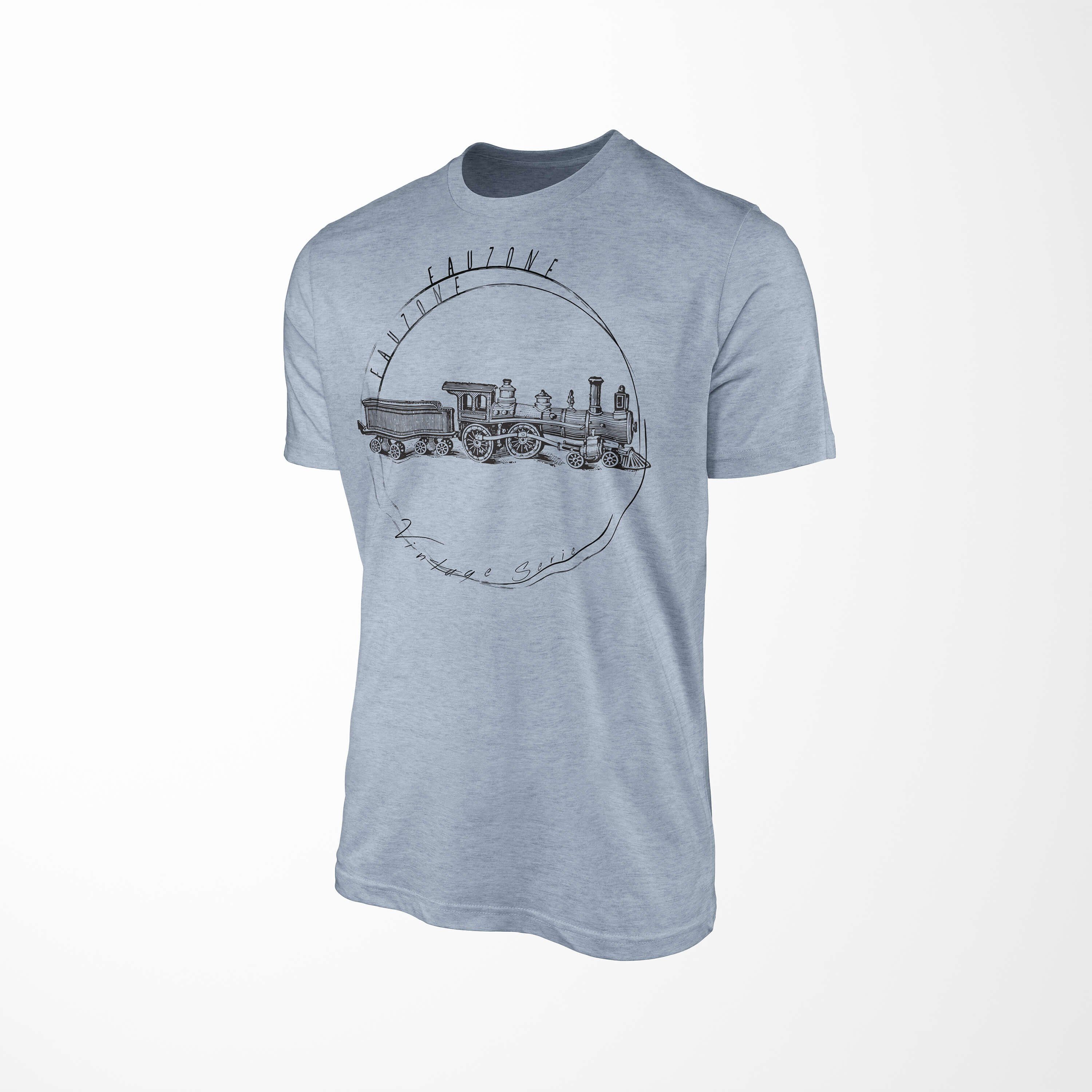 Sinus T-Shirt Herren Art Stonewash T-Shirt Denim Vintage Lokomotive