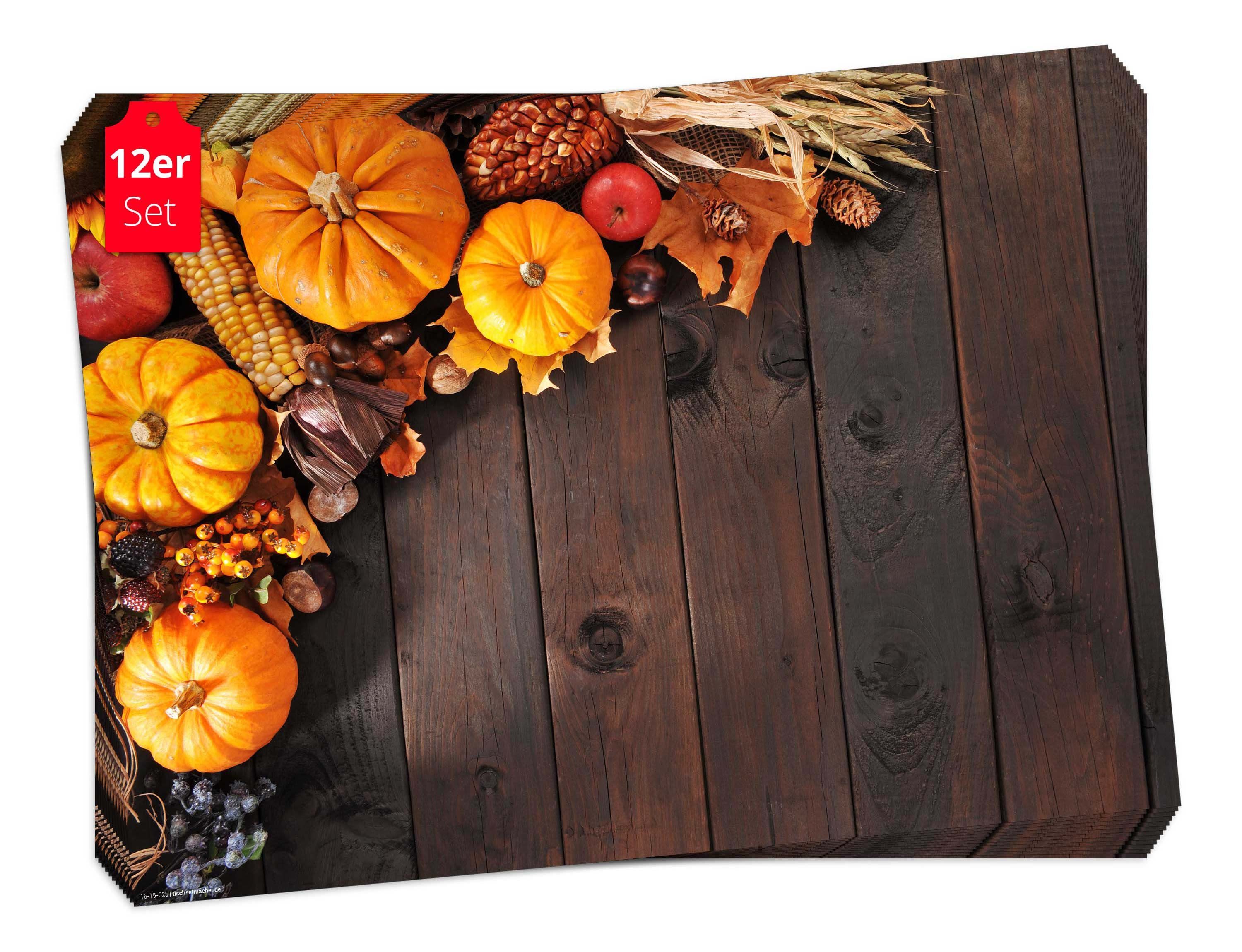 Tischsetmacher Platzset Tischsets I Platzsets - Herbst - Herbstliches Dekor 2, (aus Naturpapier in Aufbewahrungsmappe, 12-St., 44 x 32 cm / braun), Made in Germany
