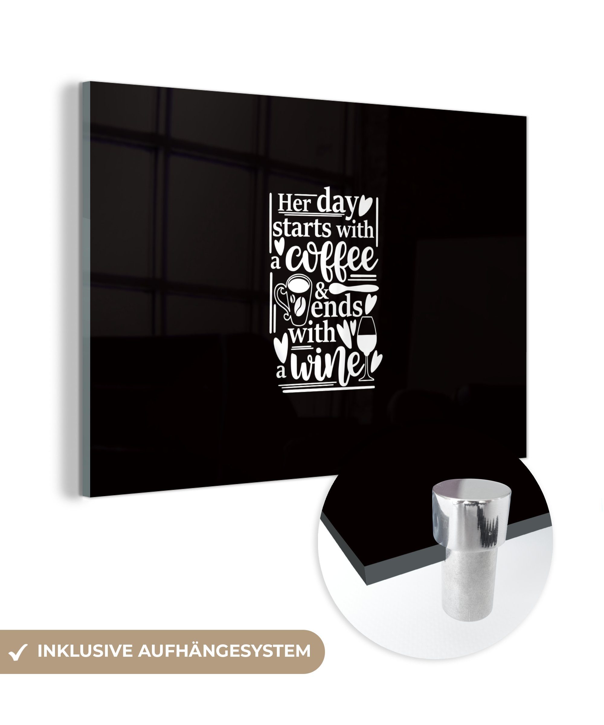 MuchoWow Acrylglasbild Kaffee - Zitate Herz, - & (1 Acrylglasbilder Wohnzimmer Schlafzimmer St)