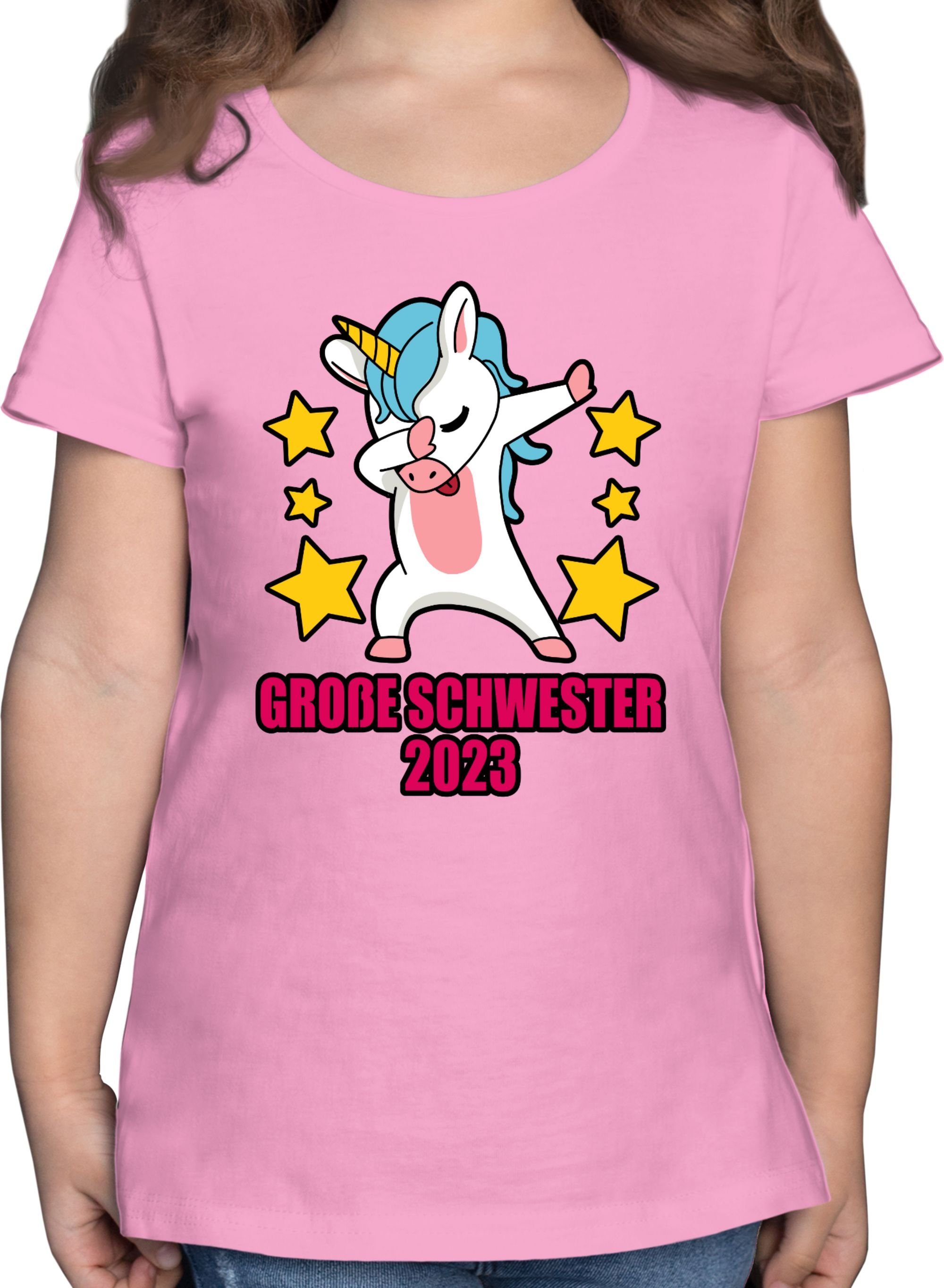 T-Shirt Geschenk 2 mit Schwester Einhorn Große Schwester 2023 Rosa Geschwister Dabbendem Shirtracer