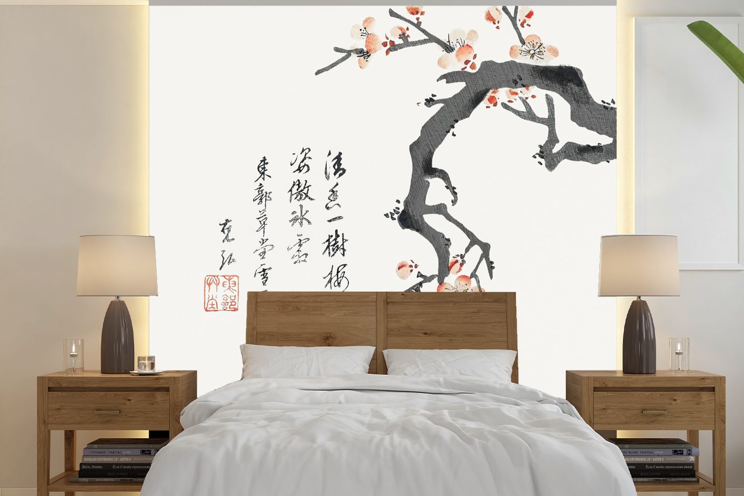 Wohnzimmer MuchoWow - Wandtapete St), - Sakura Frühling, Tapete Vinyl Schlafzimmer, (5 für Japan oder Fototapete Zweig Matt, bedruckt, -