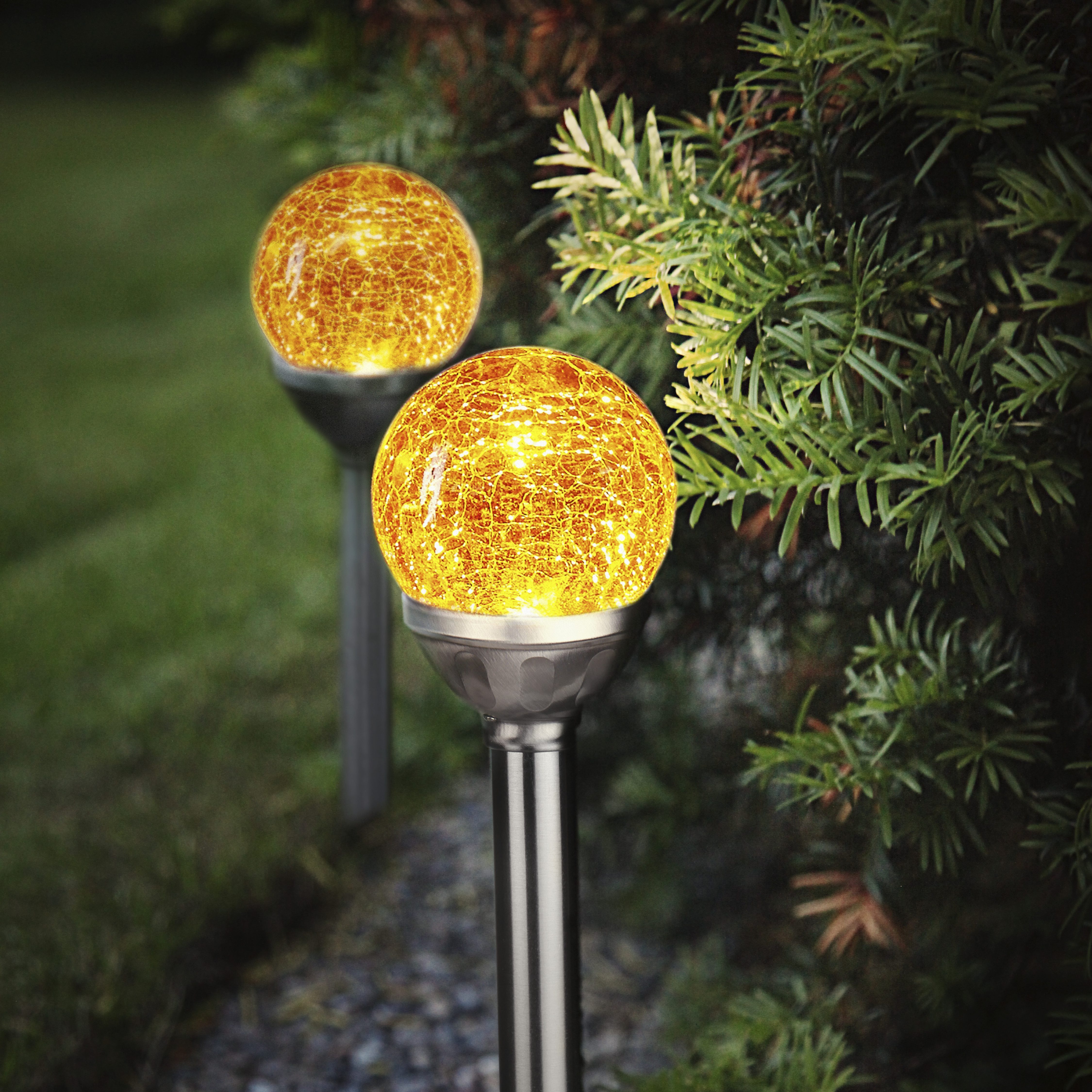 STAR TRADING LED Solarleuchte Solar-Wegleuchte Roma, Tageslichtsensor, LED fest integriert, bernsteinfarben, Dämmerungssensor, 2er-Set, Licht amberfarben, kompakte Bauform