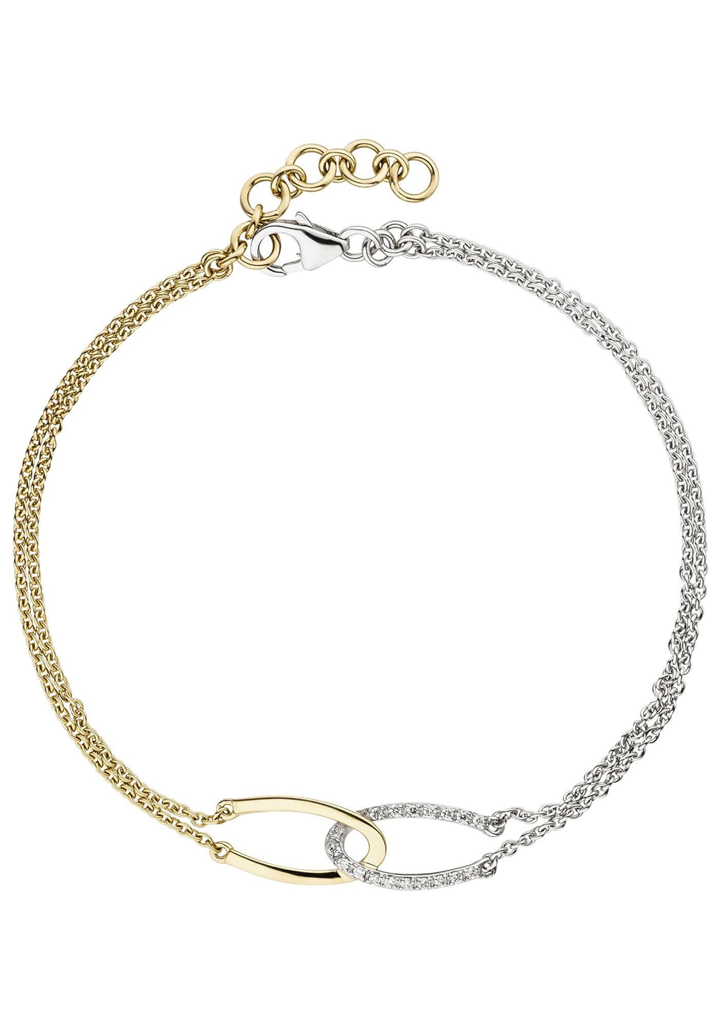 Damen Schmuck JOBO Goldarmband, 2-reihig 585 Gold bicolor mit 18 Diamanten 19,5 cm