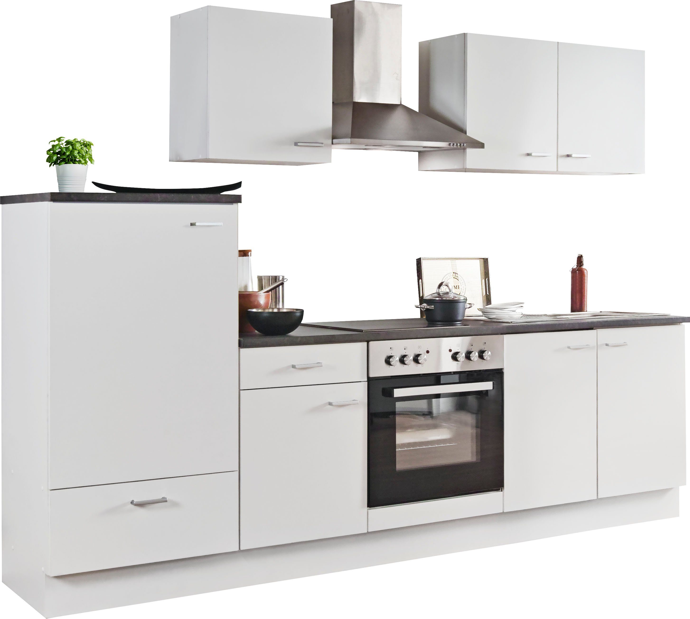 Menke Küchen Küchenzeile White Classic, Küchenzeile mit E-Geräten, Breite  270 cm