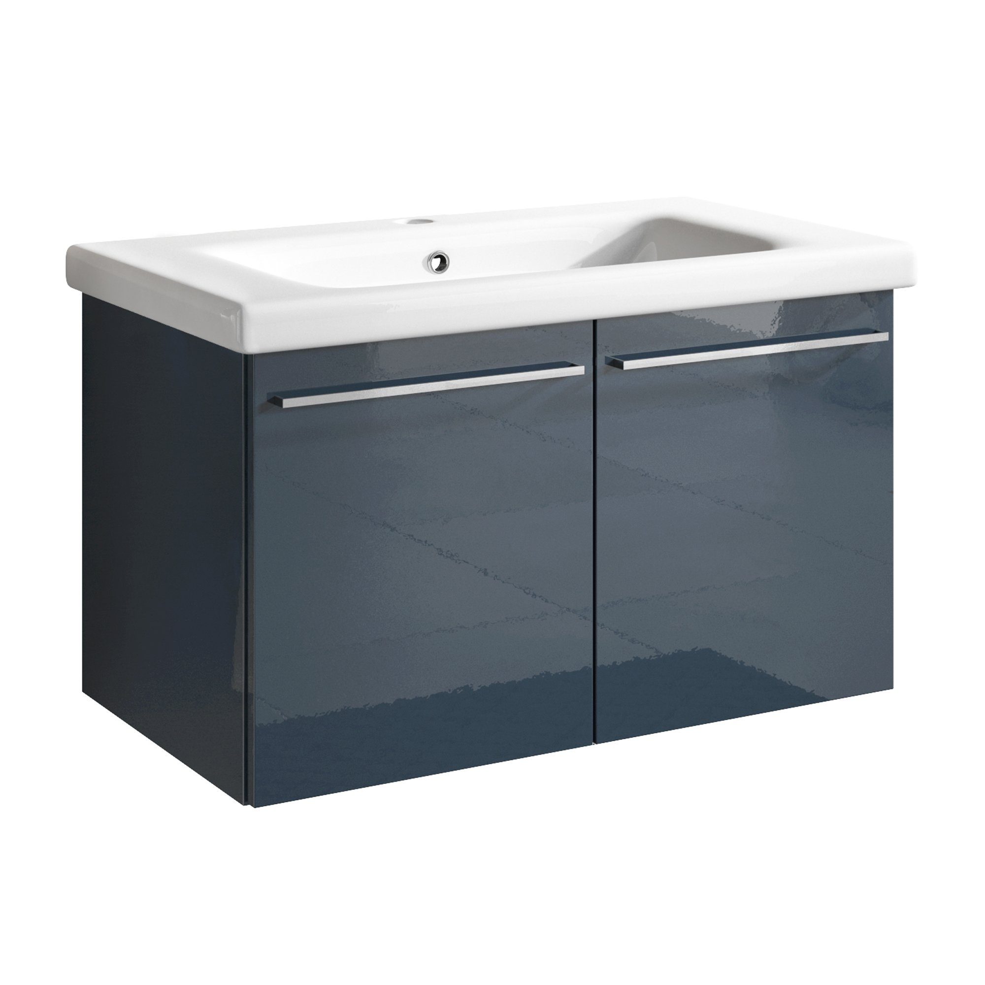 inter Badmöbel-Set Corsica 2 tlg. Hochglanz Spiegelschrank Waschbeckenschrank 80cm, (Komplett- Set. Badmöbelset, Waschbeckenunterschrank mit Keramik Waschbecken, + Spiegelschrank), Hochglanz