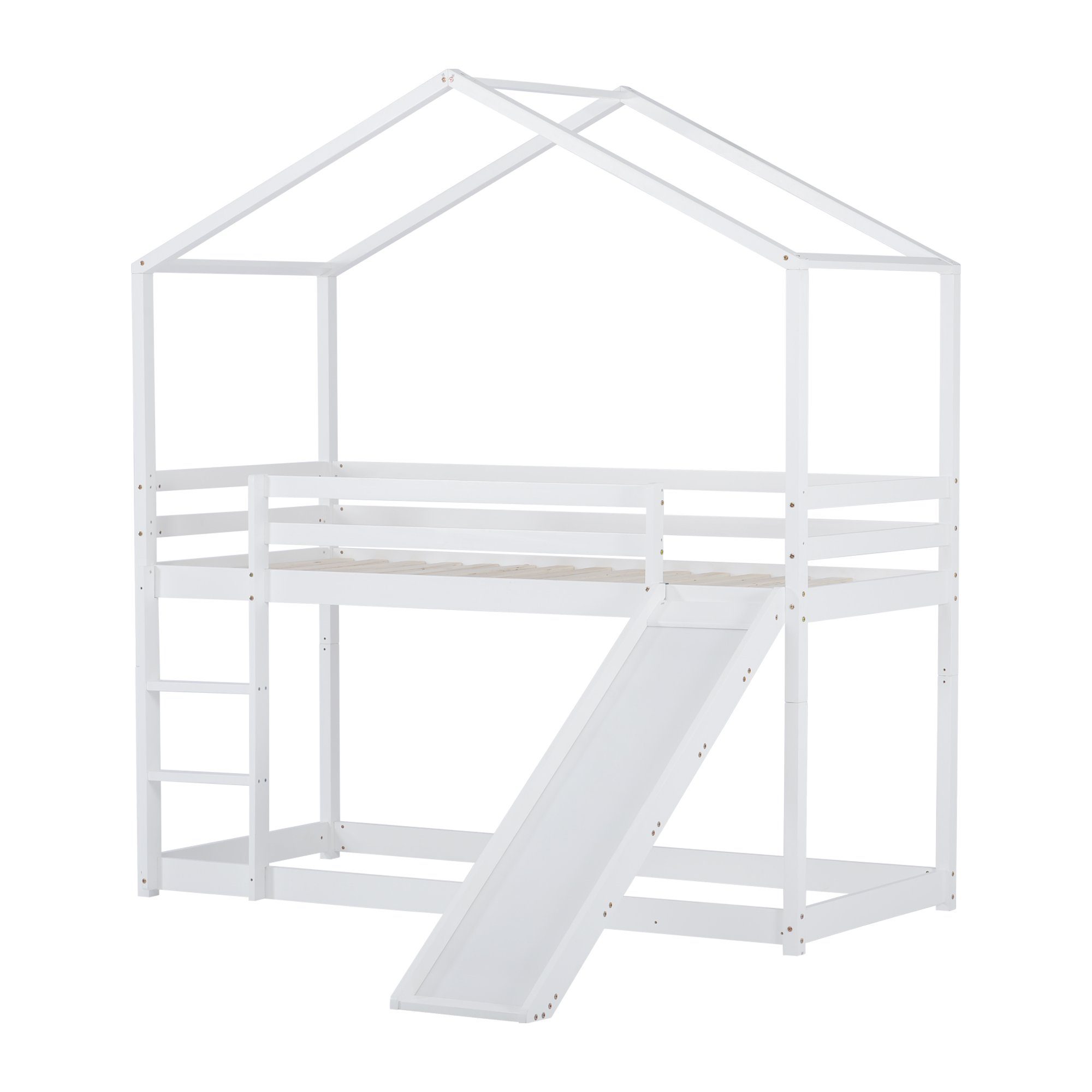 Kinderbett Bett Etagenbett mit weiß 90 Ohne 200 (Massivholz-Etagenbettrahmen Niedriges Lattenrost, Matratze x Rutsche Hausbett, mit REDOM cm),