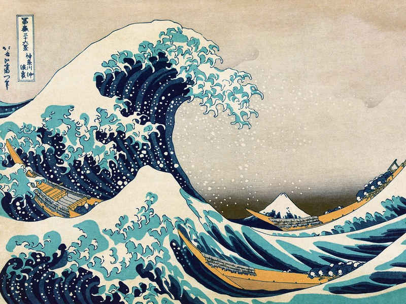 Close Up Kunstdruck Hokusai Great Wave off Kanagawa Kunstdruck 35,5 x 27,5 cm