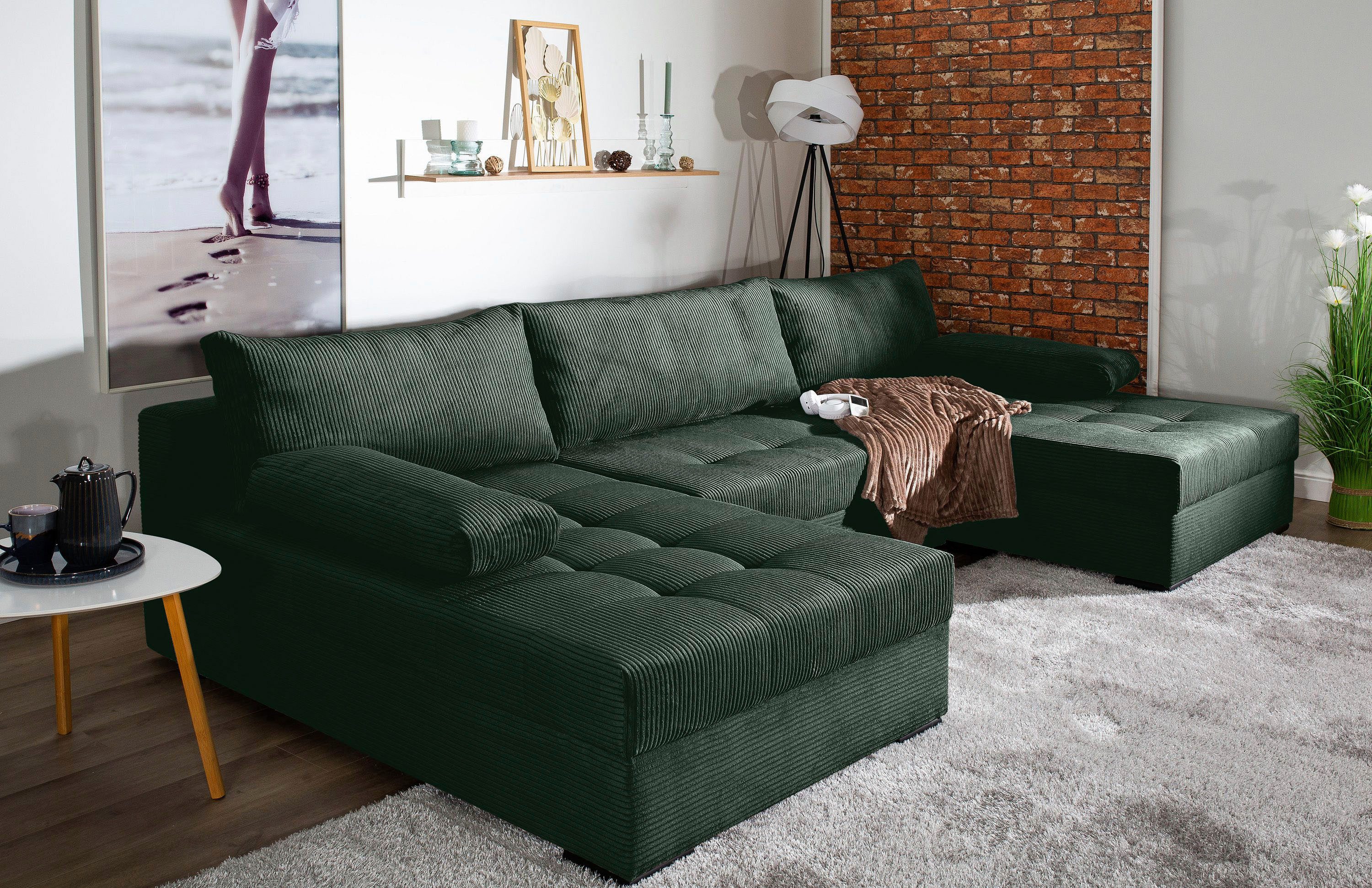 COLLECTION AB Wohnlandschaft Josy U-Form, B: 307 cm, Schlaffunktion & Bettkasten, Federkern