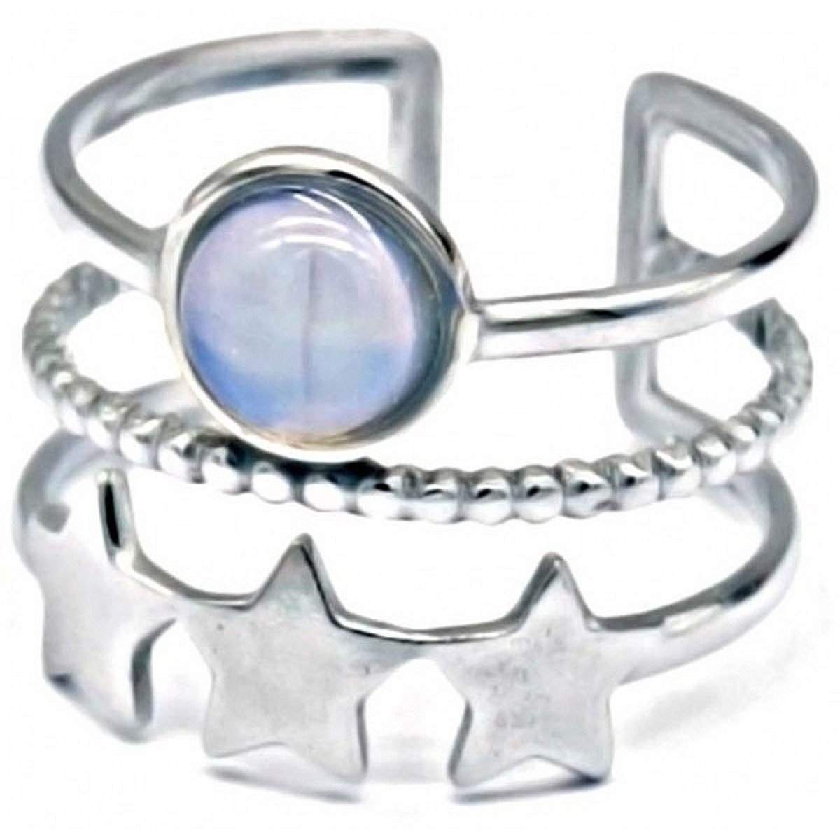 KARMA Fingerring Damenring silber blau Edelstahl mit Sternen verstellbar, Ring Damen Silberring Damenschmuck