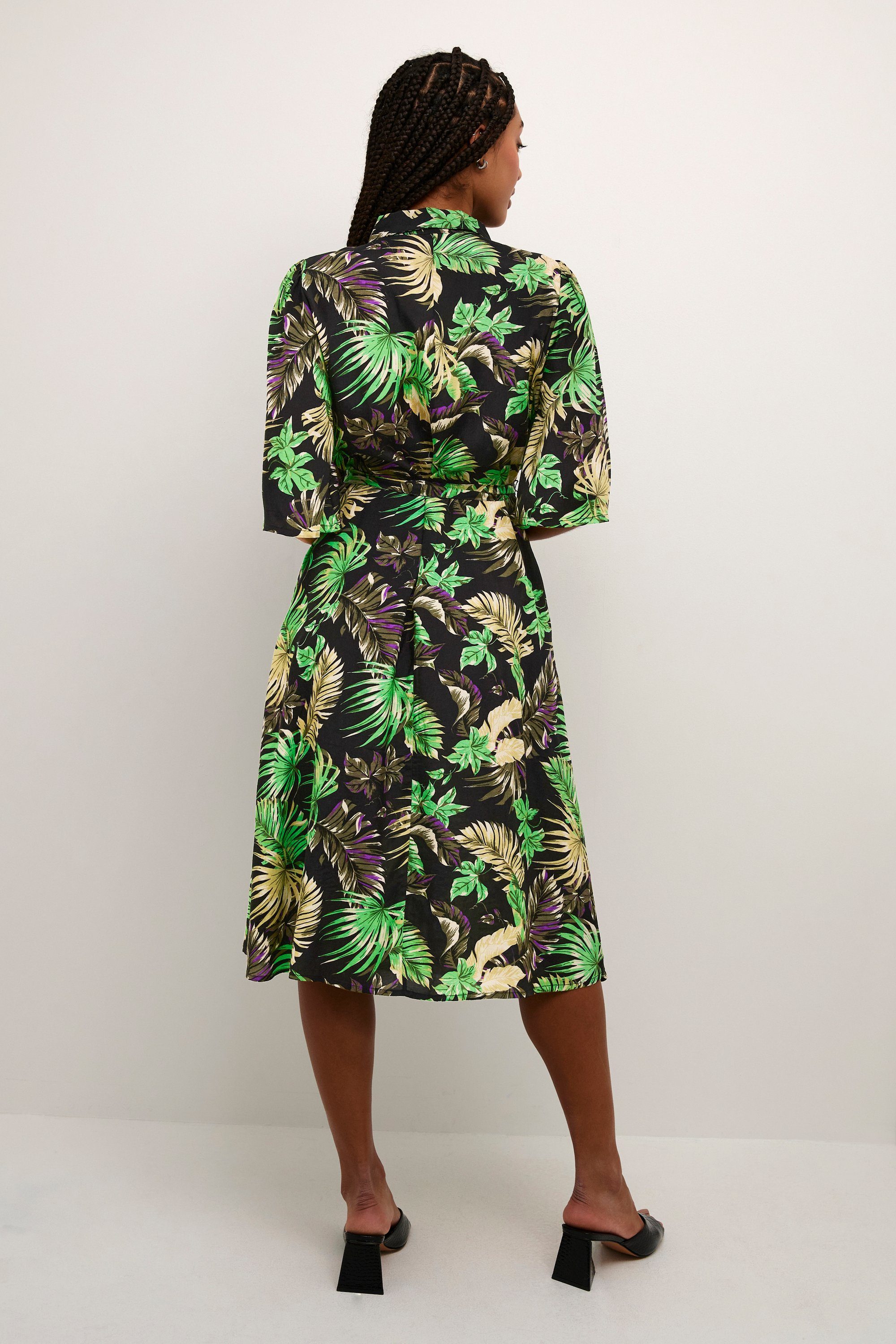 Green/Black/Violet Jerseykleid KAsafir Kleid KAFFE Palm Print