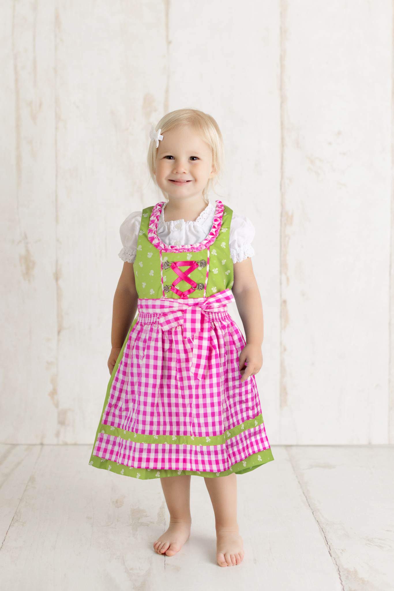Ramona Lippert Dirndl Kinderdirndl Chrissi grün pink Dirndl mit Bluse Mädchen