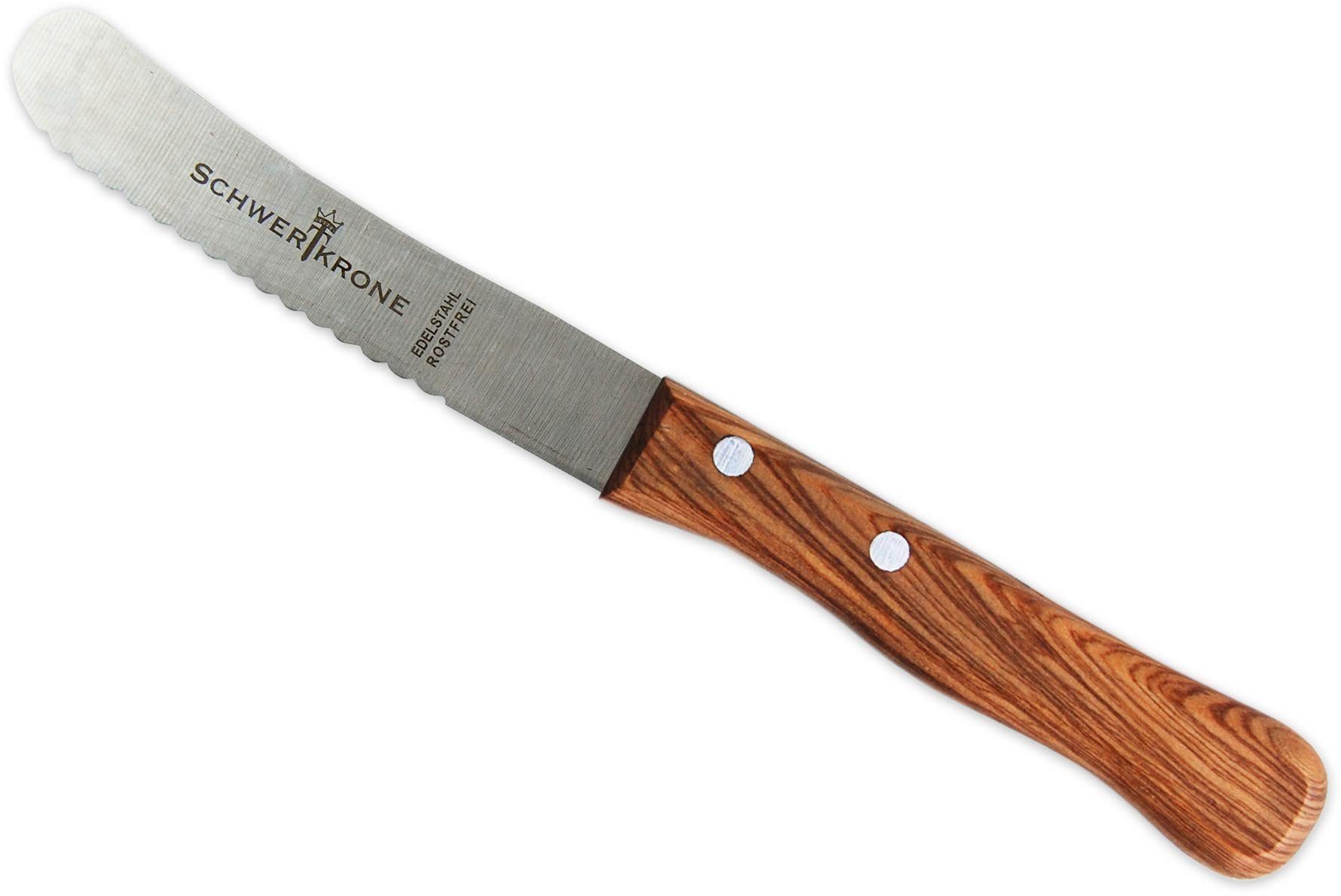 Olivenholz-erleben Brötchenmesser mit Edelstahlklinge und Olivenholzgriff, Wellenschliff, rostfreie Edelstahlklinge, Olivenholzgriff