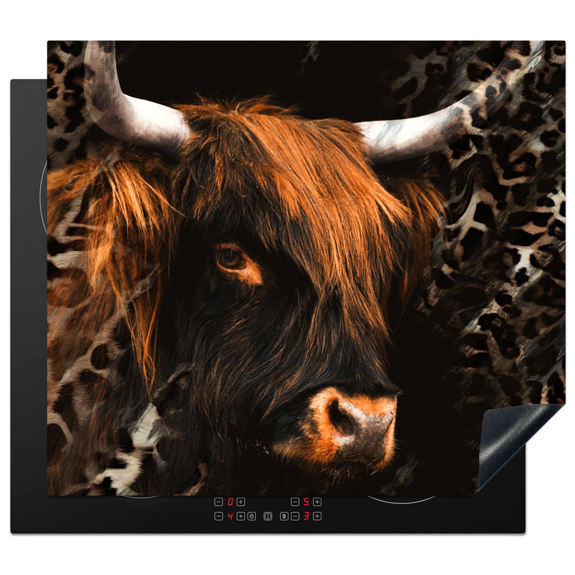 MuchoWow Herdblende-/Abdeckplatte Tier - Schottischer Highlander - Spiel, Vinyl, (1 tlg), 59x52 cm, Ceranfeldabdeckung für die küche, Induktionsmatte | Herdabdeckplatten