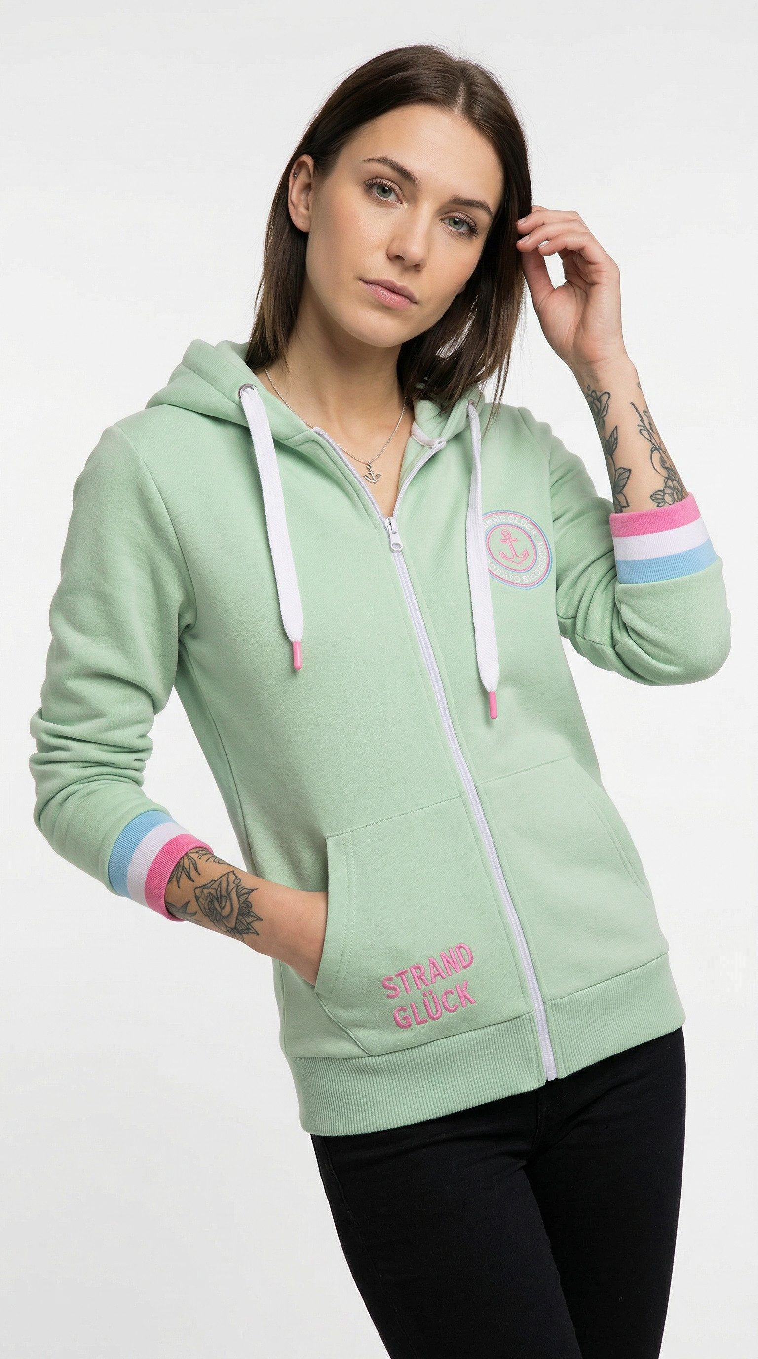 Zwillingsherz Kapuzensweatjacke Regular-Fit, Kapuze, Langarm, Reißverschluss, Neon-Details