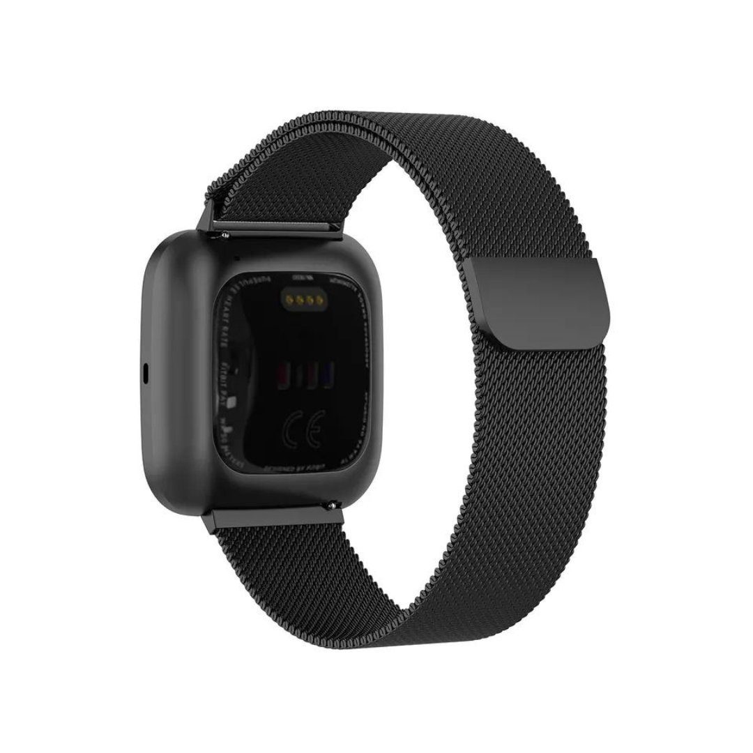 SmartUP Uhrenarmband Für Fitbit Versa 2 Magnetisches Edelstahl Armband Milanese, Atmungaktiv, zeitloses Design, stufenlos verstellbar Schwarz