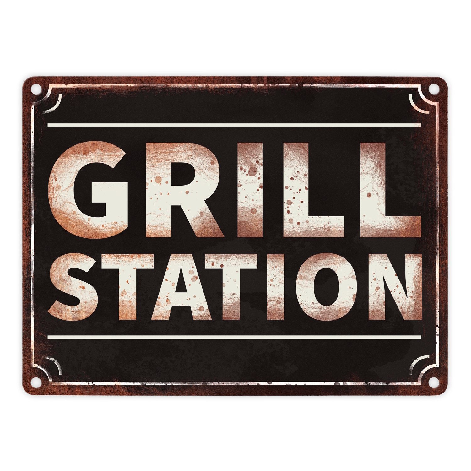 speecheese Metallschild Grillstation Metallschild in 15x20 cm in Rostoptik