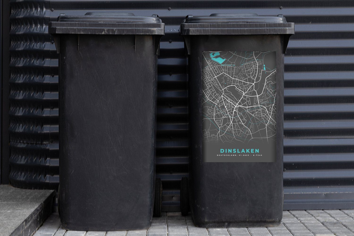 MuchoWow Wandsticker Karte - Mülltonne, Container, - Mülleimer-aufkleber, Abfalbehälter Sticker, Stadtplan Deutschland - (1 - St), Dinslaken Blau