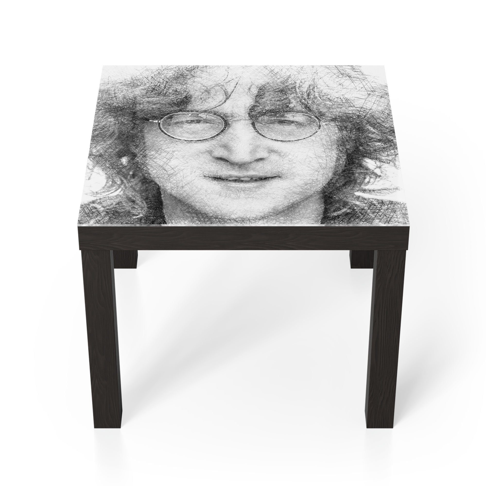 DEQORI Couchtisch 'John Lennon Zeichnung', Glas Beistelltisch Glastisch modern Schwarz