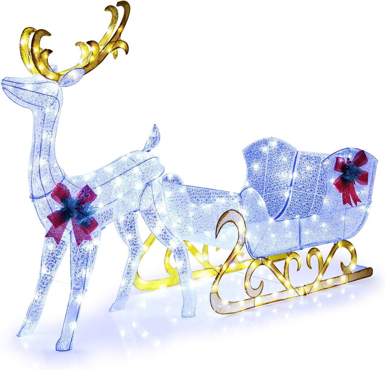 KOMFOTTEU Weihnachtsfigur LED-Rentier mit Schlitten, Vorbeleuchtete günstig online kaufen