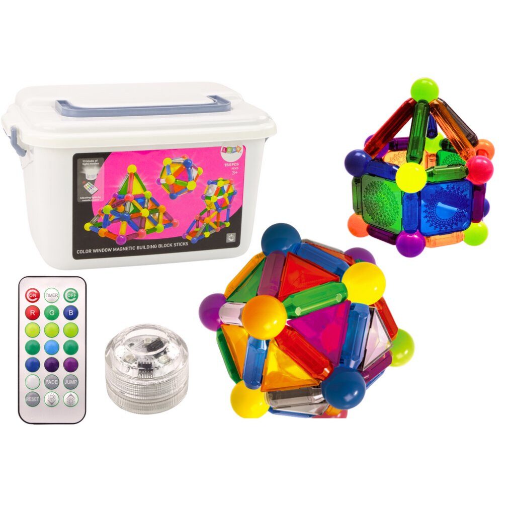 LEAN TOYS Magnetische Bausteine ââmit Licht in einer Box mit 154 Elementen Spielbausteine, (Packung)