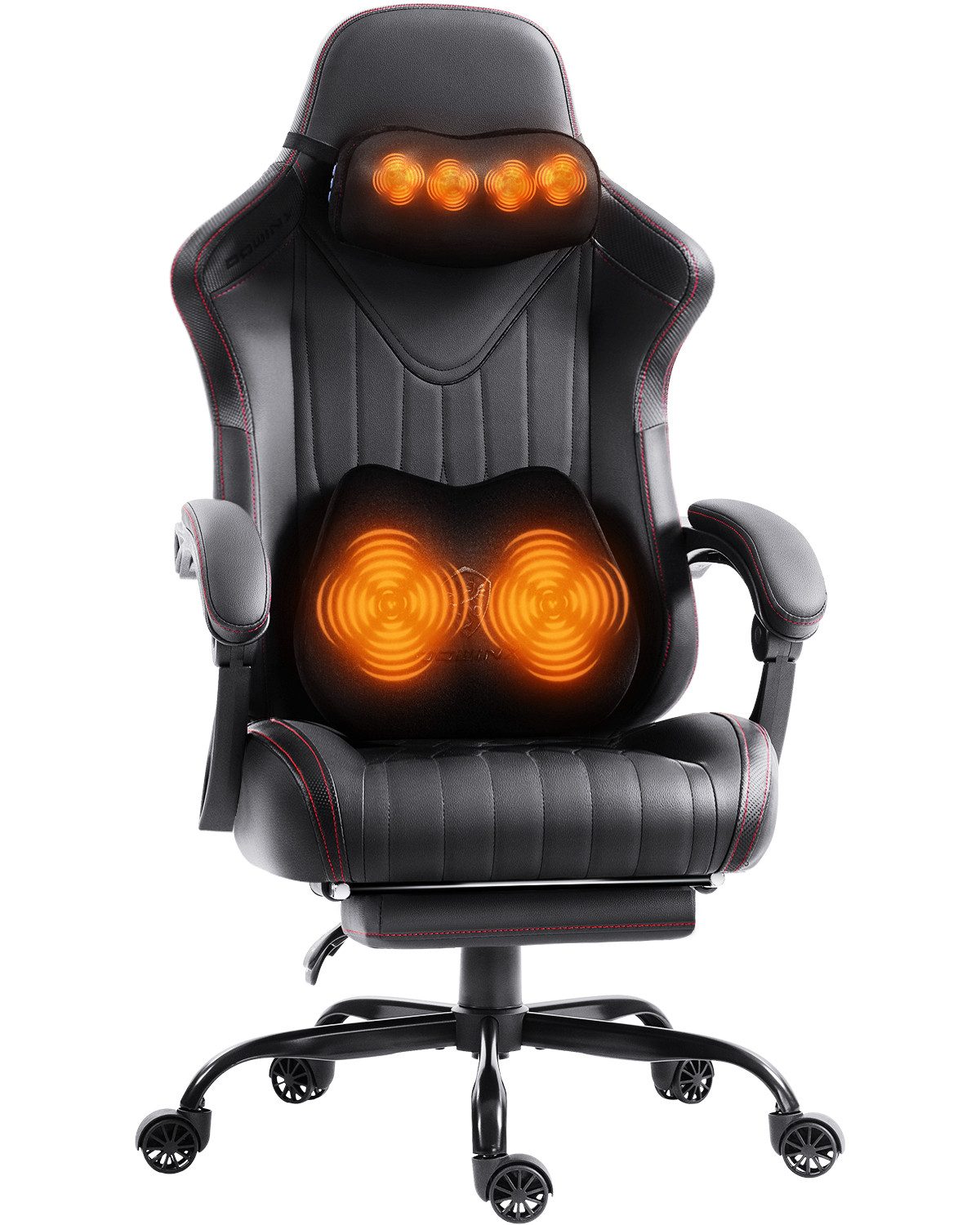 Dowinx Gaming-Stuhl mit Massagefunktion, Ergonomisch Gaming Sessel mit Lendenwirbelstütze (Packung), Gaming Chair bis 135 kg Höhenverstellbar für Erwachsene