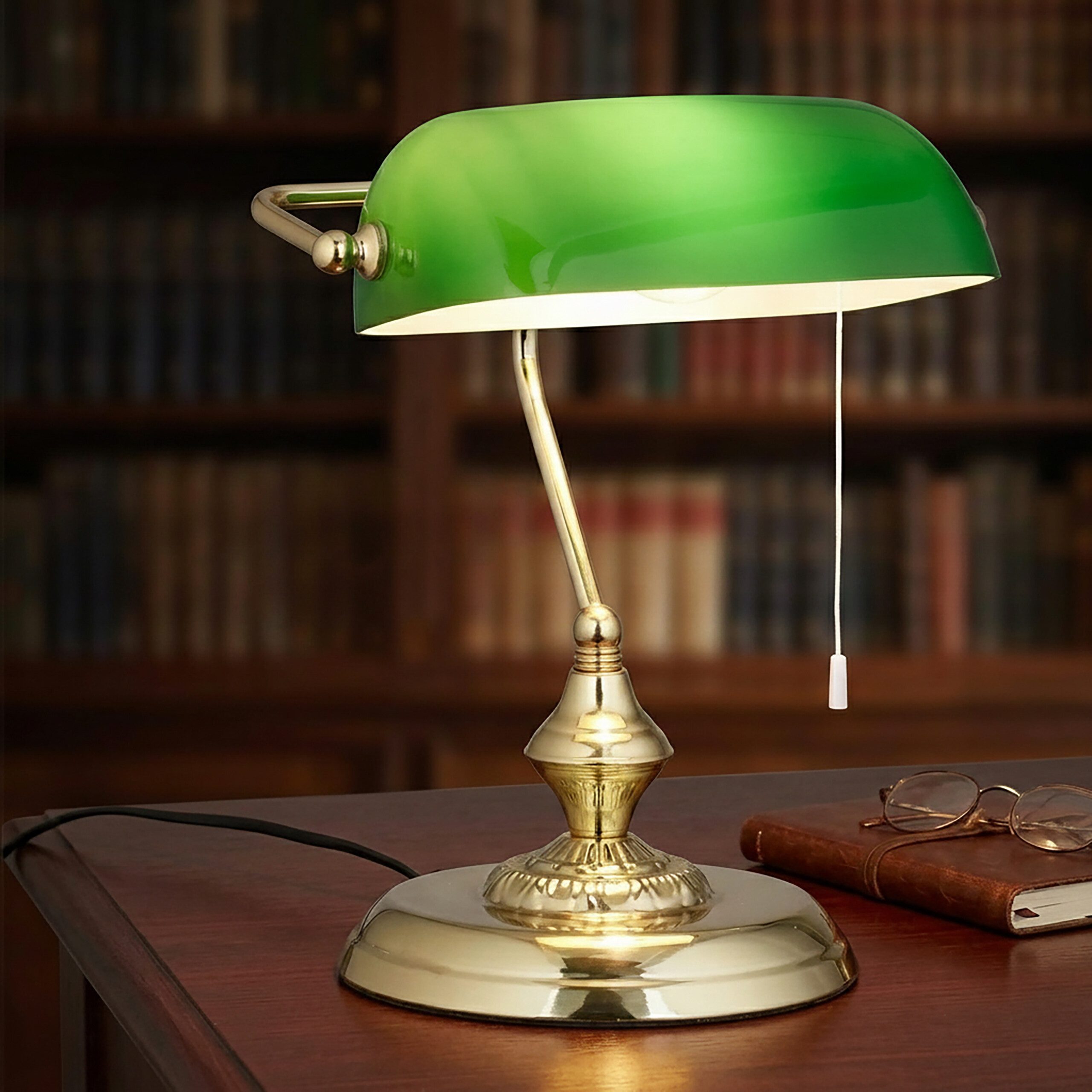 relaxdays Tischleuchte Bankerlampe mit Zugschalter