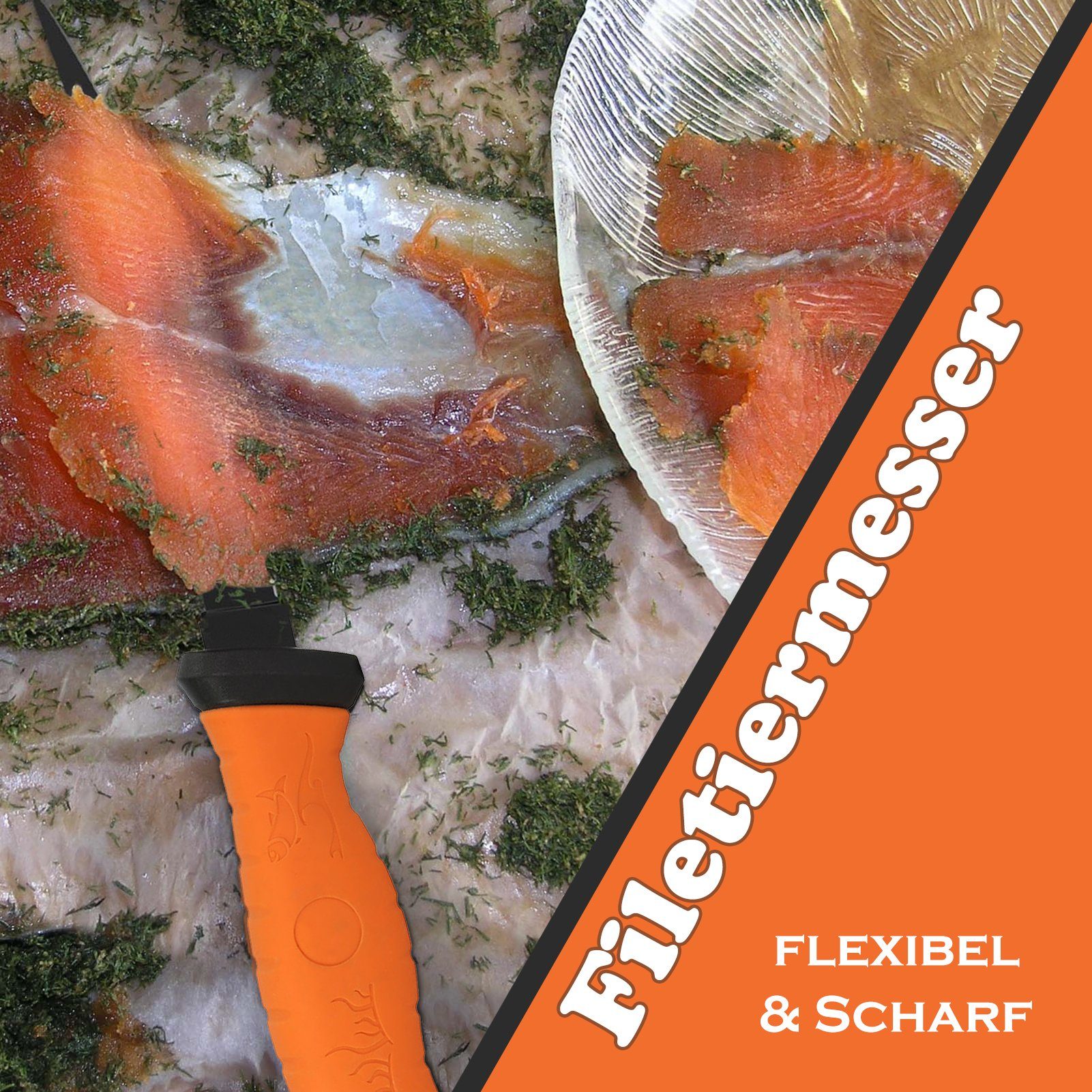 Croch Filetiermesser Fischfiliermesser, Küchenmesser aus Orange hochwertigem Edelstahl