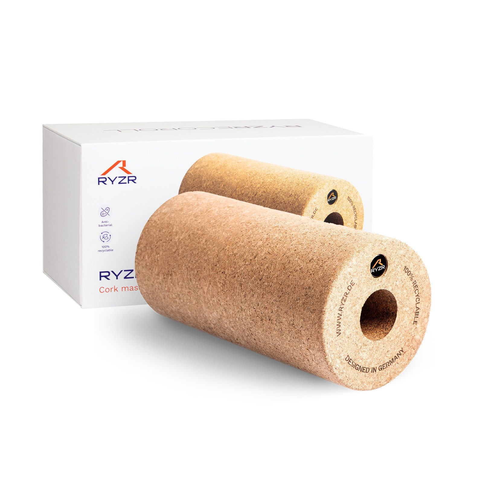 RYZR Faszienrolle RYZR Ecoroll - Faszienrolle aus Kork 30x15 cm mit Griffloch