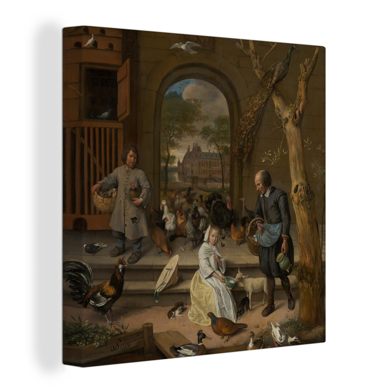 OneMillionCanvasses® Leinwandbild Der Geflügelhof - Jan Steen, (1 St), Leinwand Bilder für Wohnzimmer Schlafzimmer