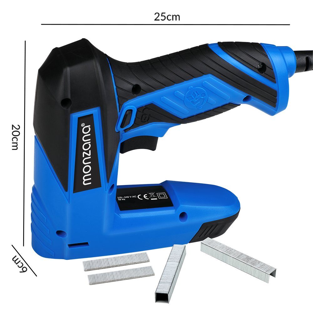 Elektrotacker mit 100 Klammern Handtacker, 2in1 Nägeln monzana 30 & Softgrip inkl. 400