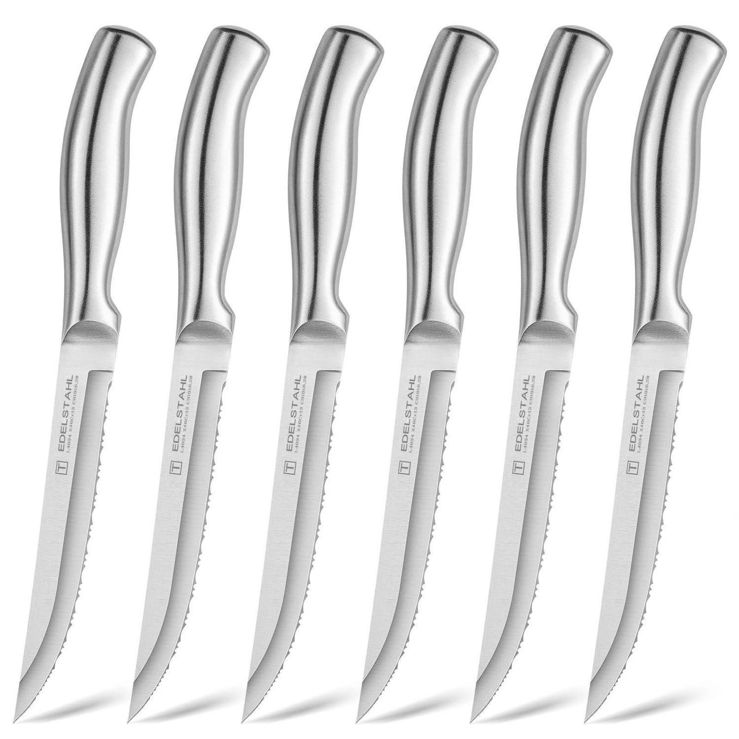 LuxusKollektion Steakmesser Steakmesser Set 6tlg Edelstahl Wellenschliff Silber