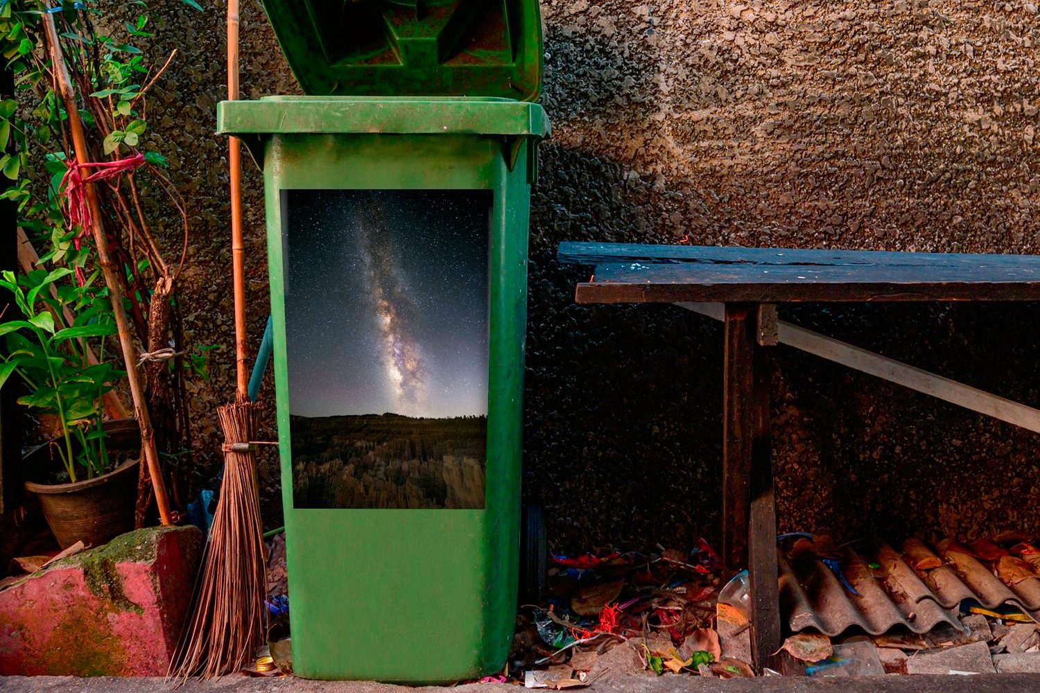 (1 Container, Sticker, Mülltonne, Park Canyon MuchoWow Bryce Wandsticker National St), Abfalbehälter Mülleimer-aufkleber, über Die Milchstraße dem