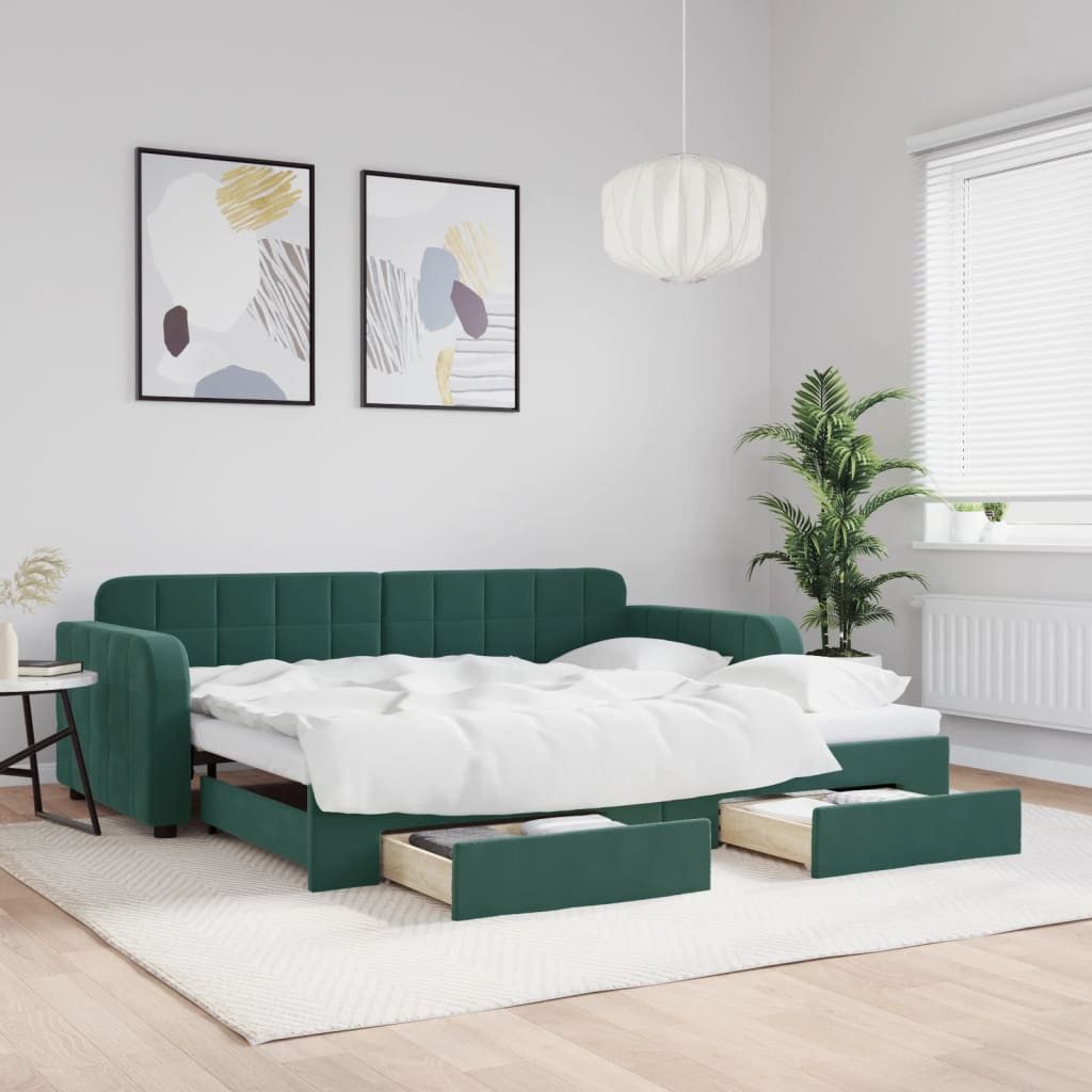 vidaXL Bett, Tagesbett Ausziehbar mit Schubladen Dunkelgrün 90x200 cm Samt günstig online kaufen