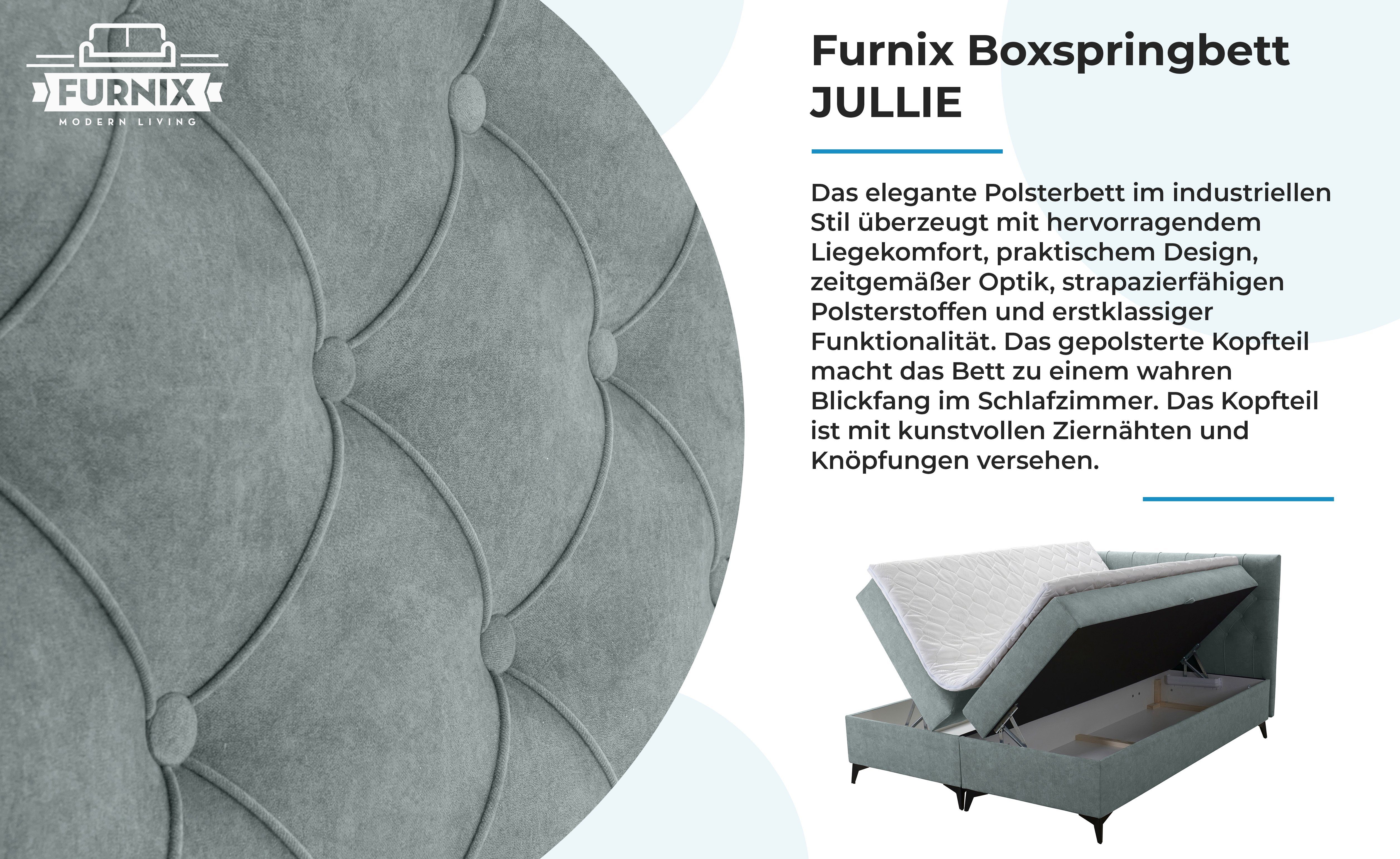 mit Boxspringbett Auswahl, Bettkaste Grau mit Farbe/Größe 129-200x200 Furnix JULLIE Topper Topper