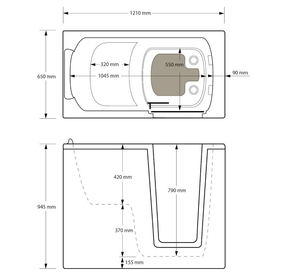Thumbnail - Dusche-24 Badewanne Badewanne mit Tür 121x65 cm HODEEP mit Tür inkl. Schürze und Ablauf