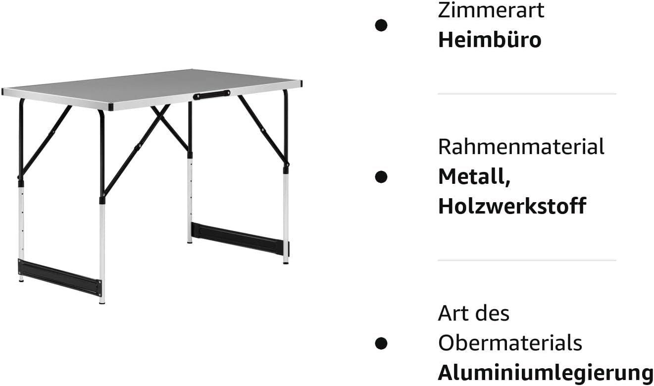 Woltu Campingtisch Aluminium Stahl MDF grau Klapptisch (1-St), höhenverstellbar