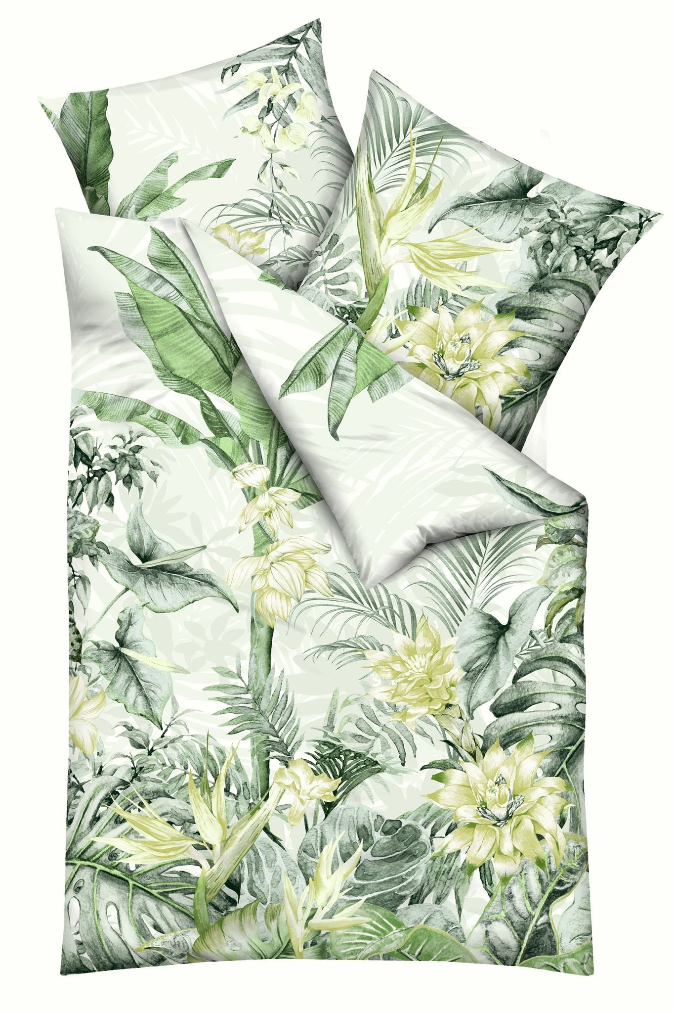 Kaeppel Bettwäsche 135x200cm Junglepracht Grün, Mako-Satin, 2 teilig, hochwertiger Druck mit schönem Junglemotiv, Baumwolle