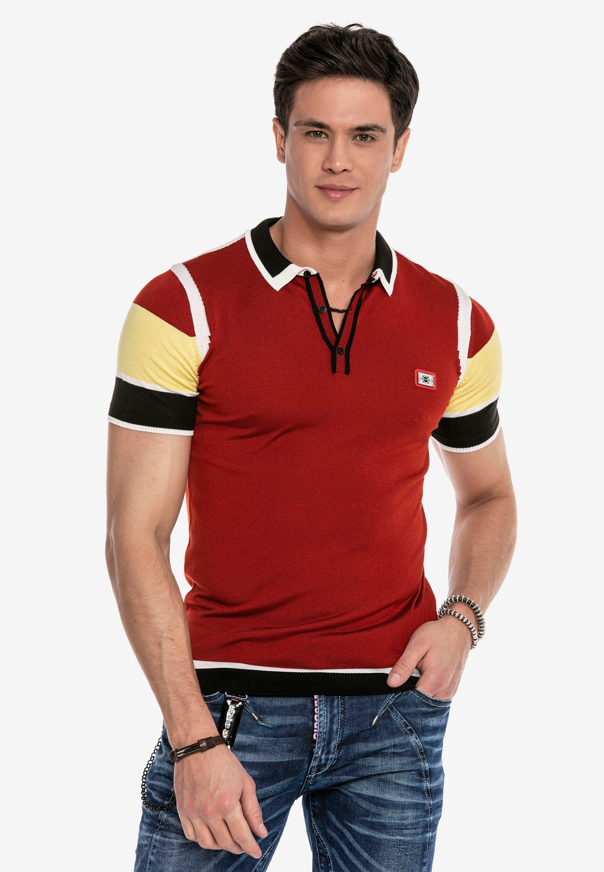 Cipo & Baxx Poloshirt im modernen Strickdesign rot